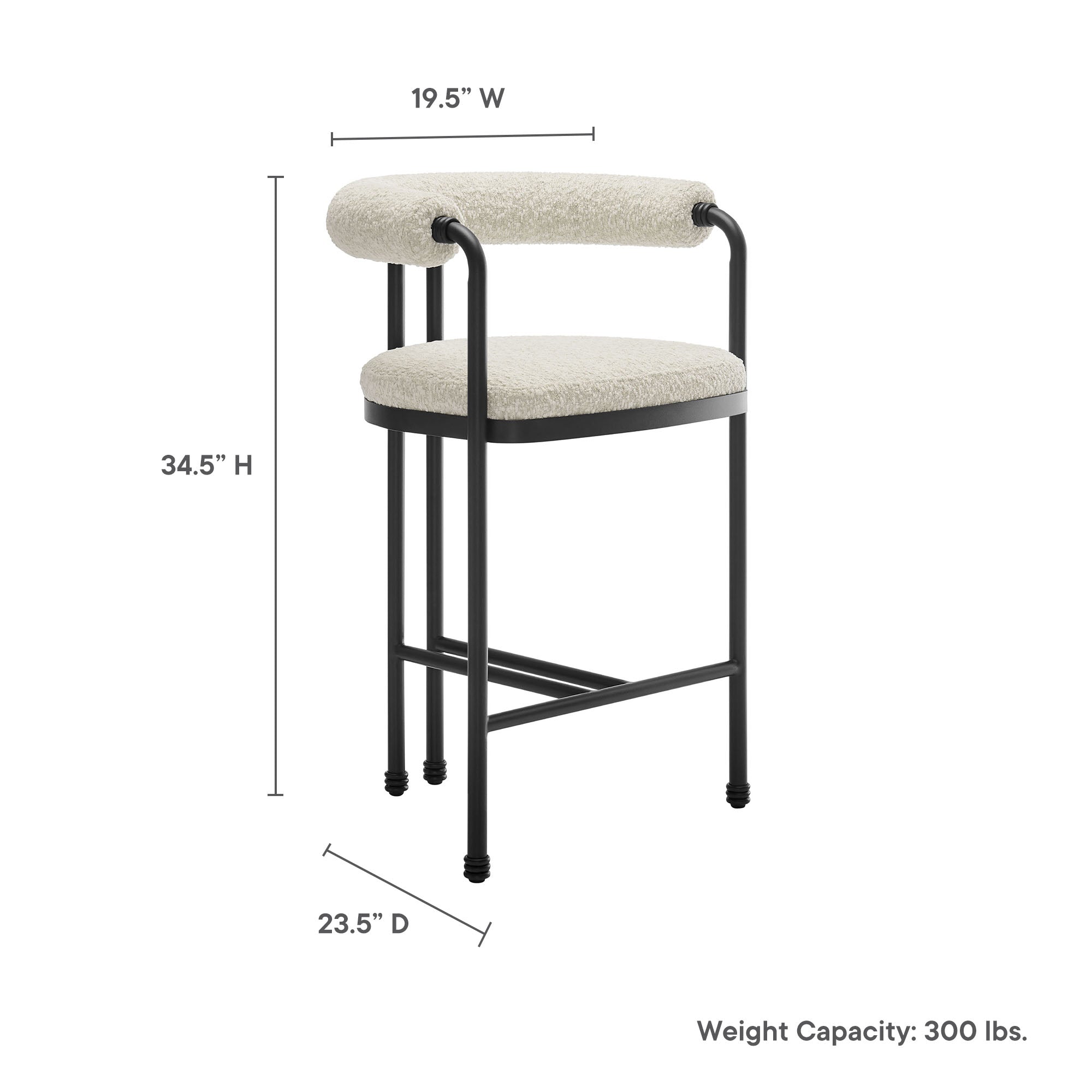 Modway Turin Curved Back Boucle and Metal Counter Stool