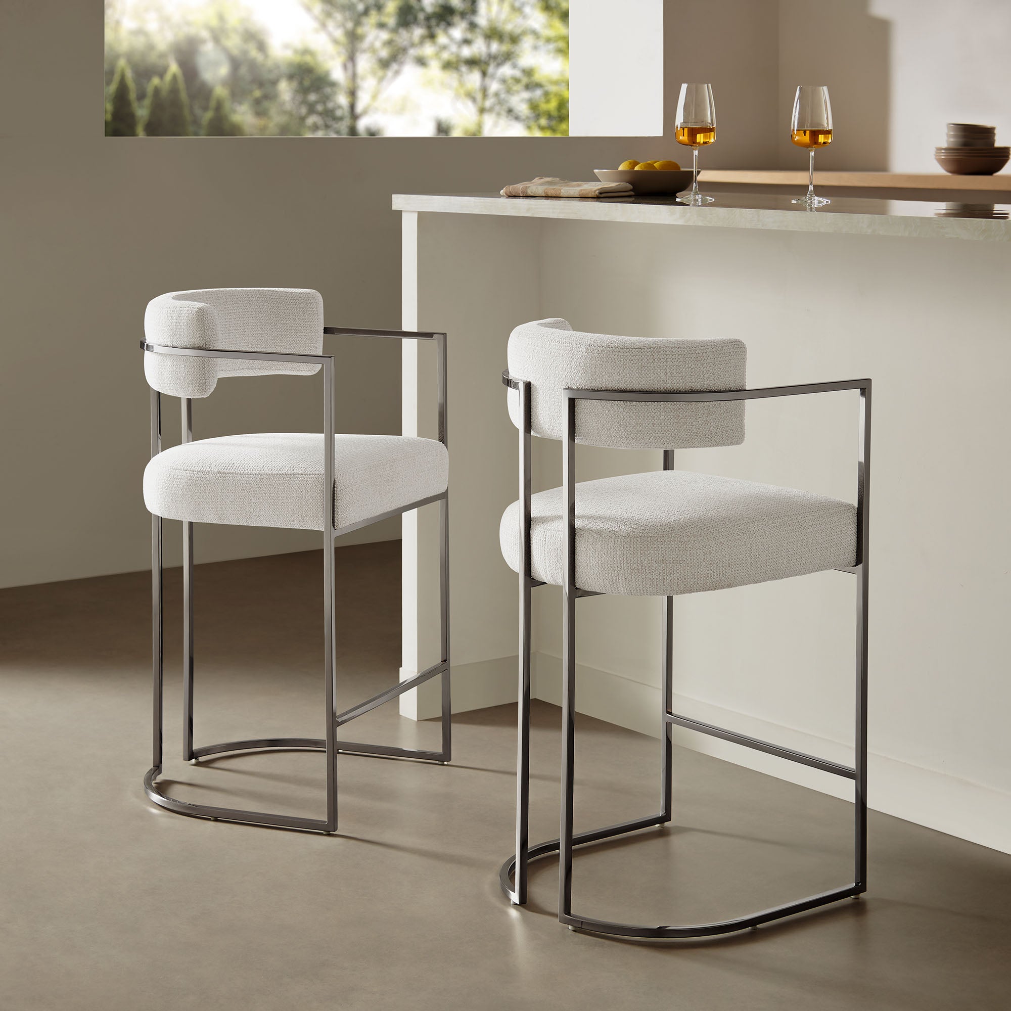 Modway Huron Curved Back Fabric and Metal Counter Stool