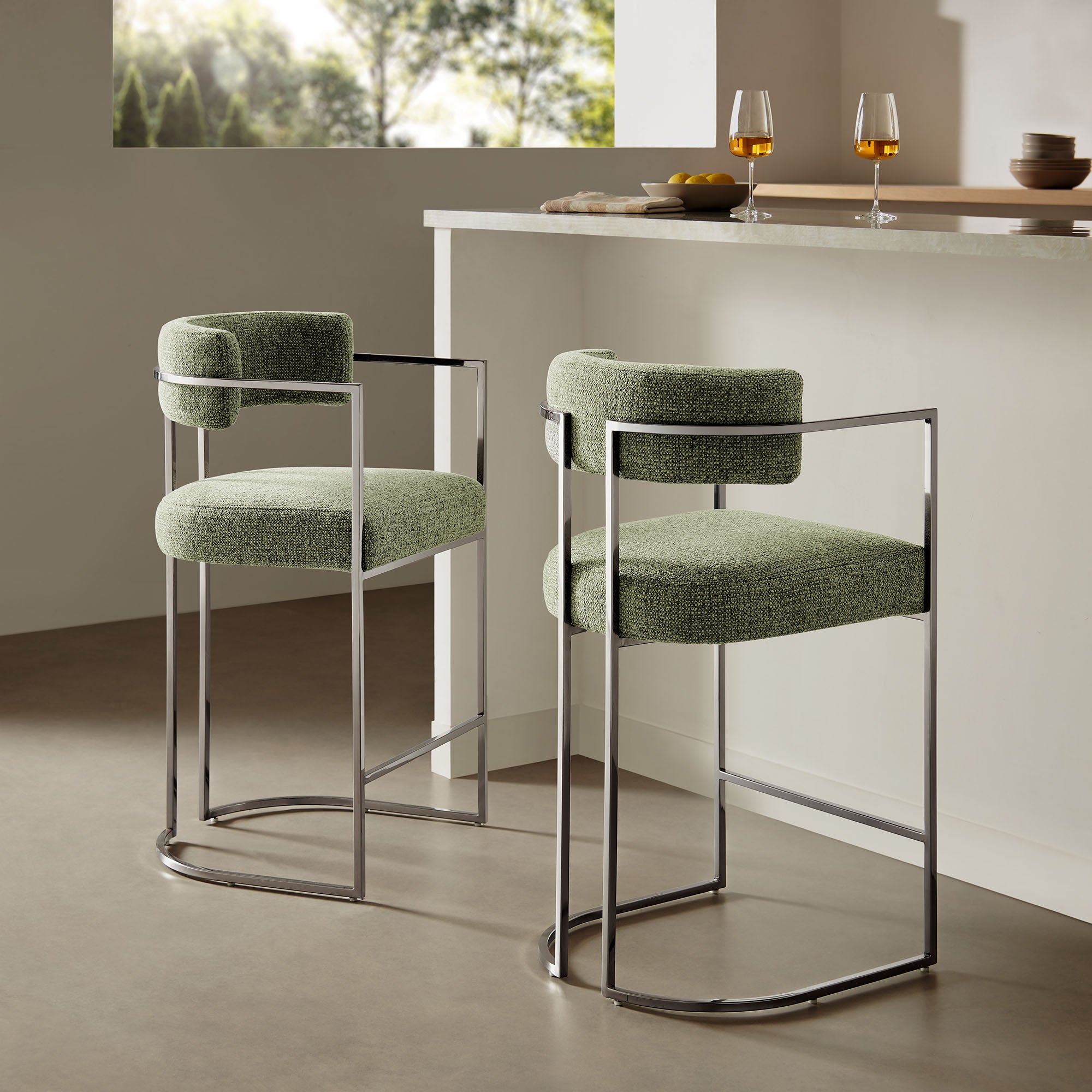 Modway Huron Curved Back Fabric and Metal Counter Stool