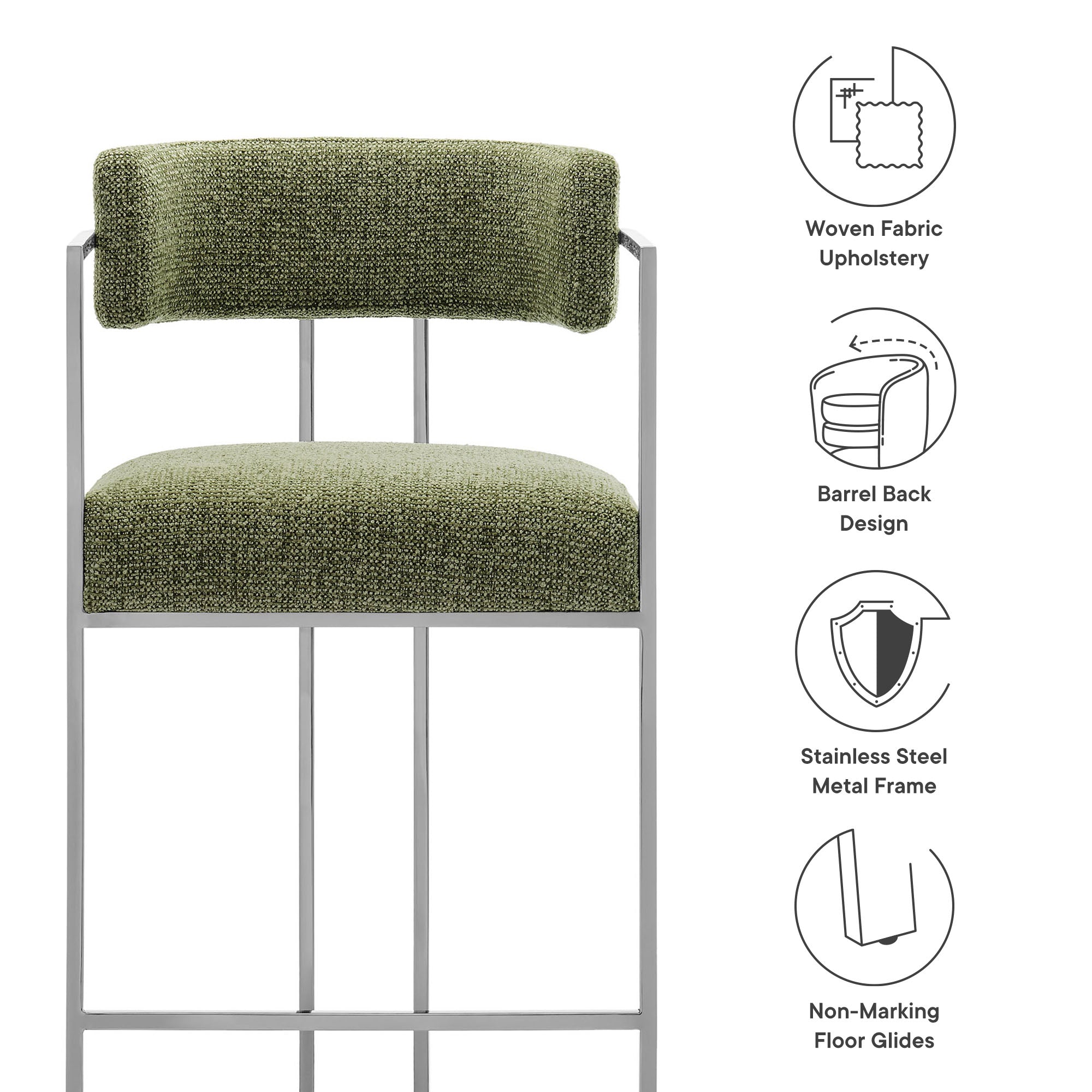 Modway Huron Curved Back Fabric and Metal Counter Stool