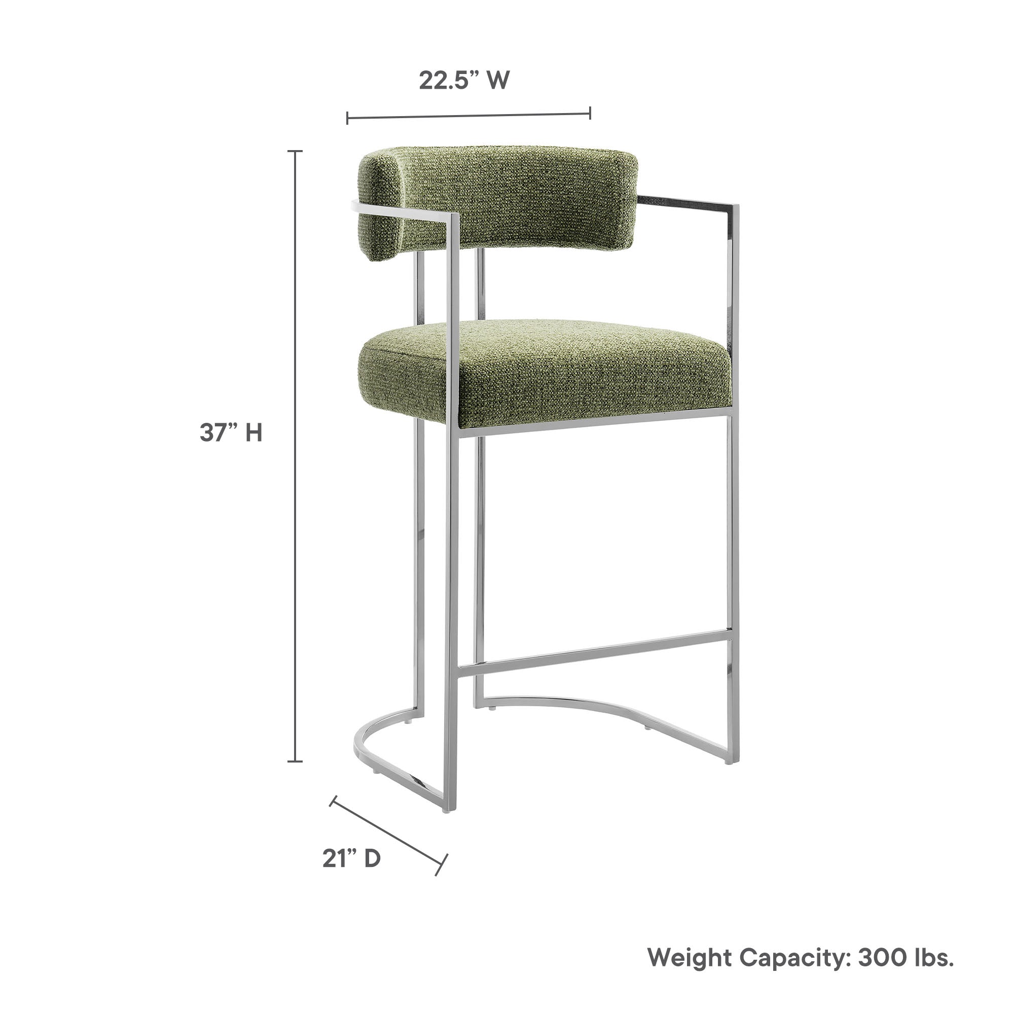 Modway Huron Curved Back Fabric and Metal Counter Stool