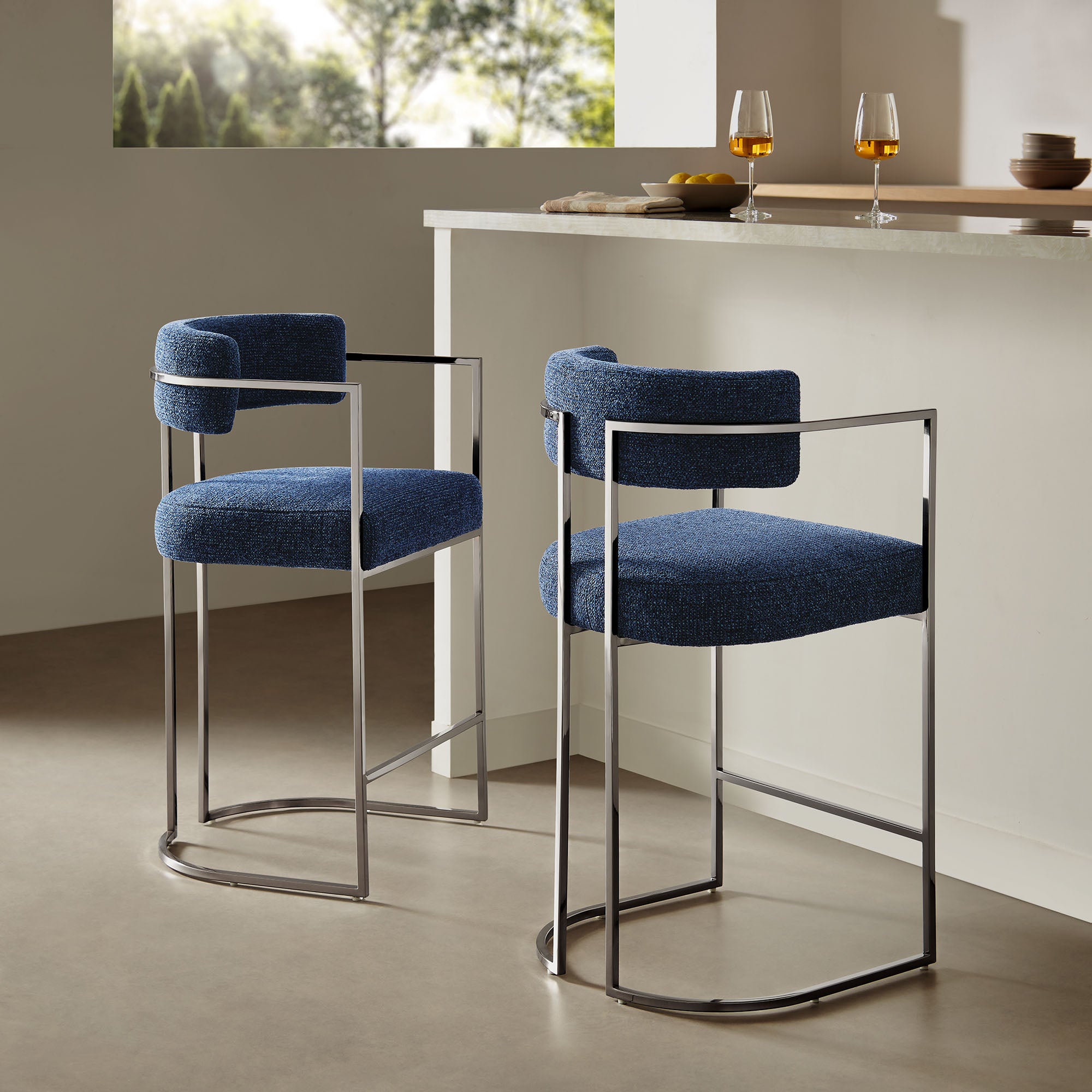 Modway Huron Curved Back Fabric and Metal Counter Stool