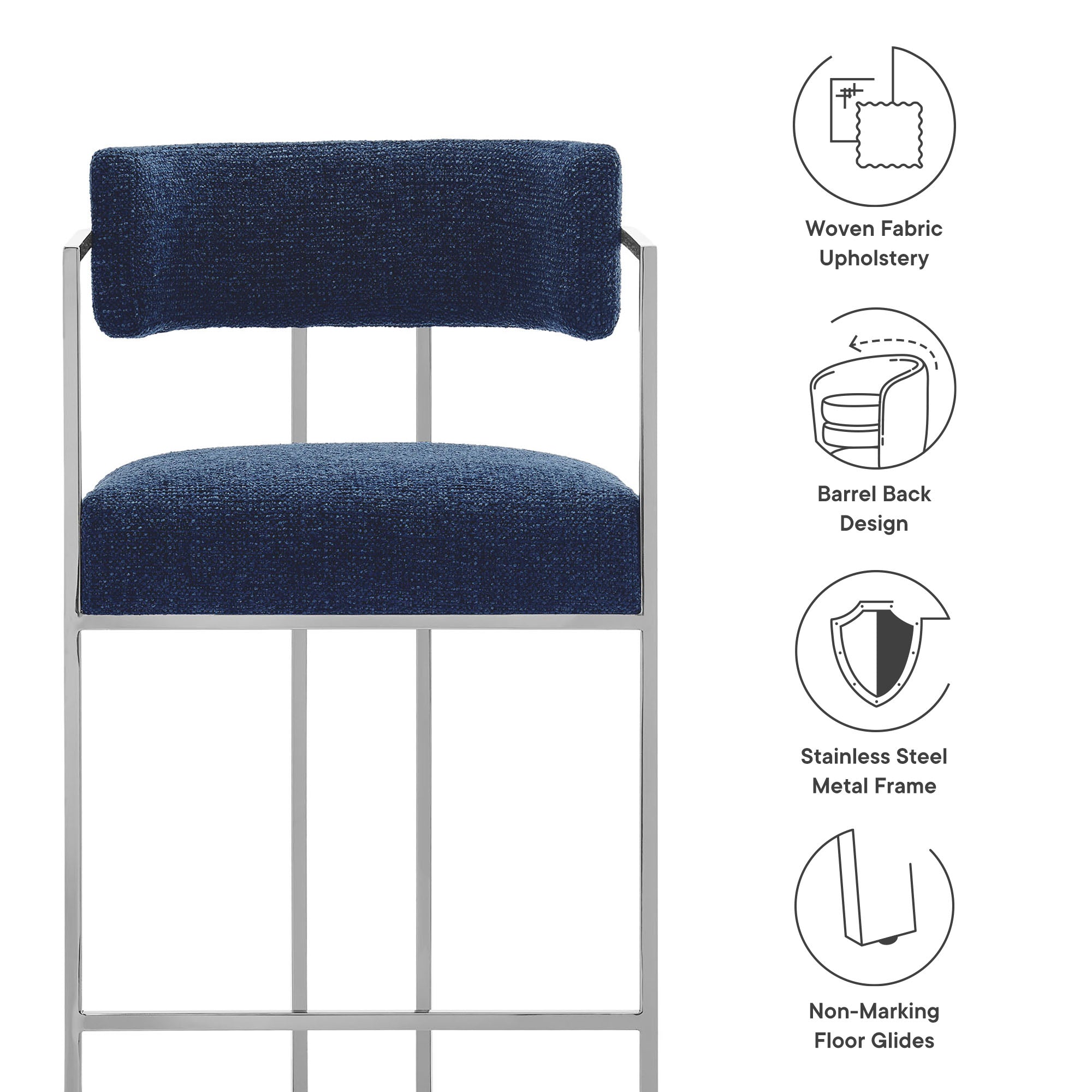 Modway Huron Curved Back Fabric and Metal Counter Stool
