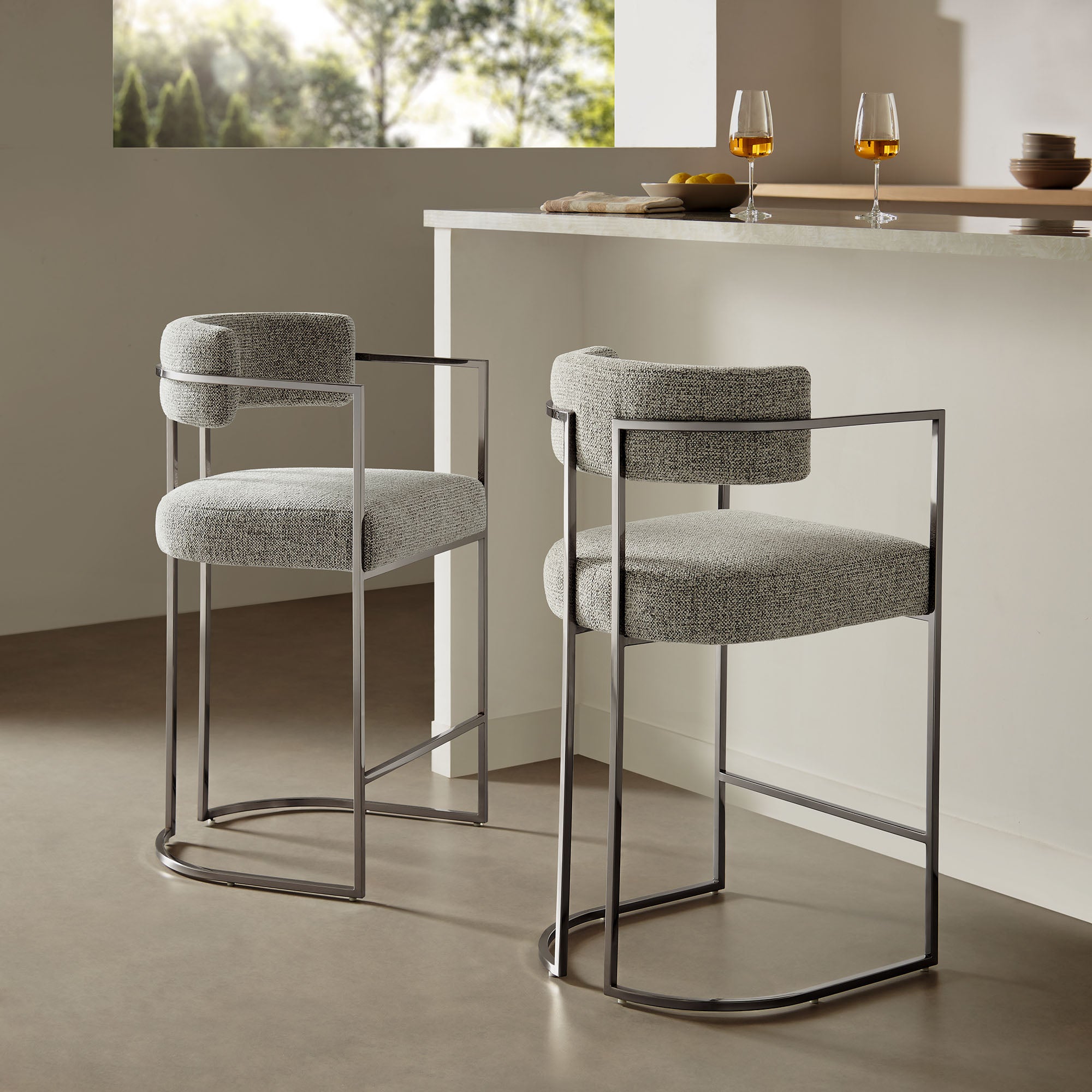 Modway Huron Curved Back Fabric and Metal Counter Stool