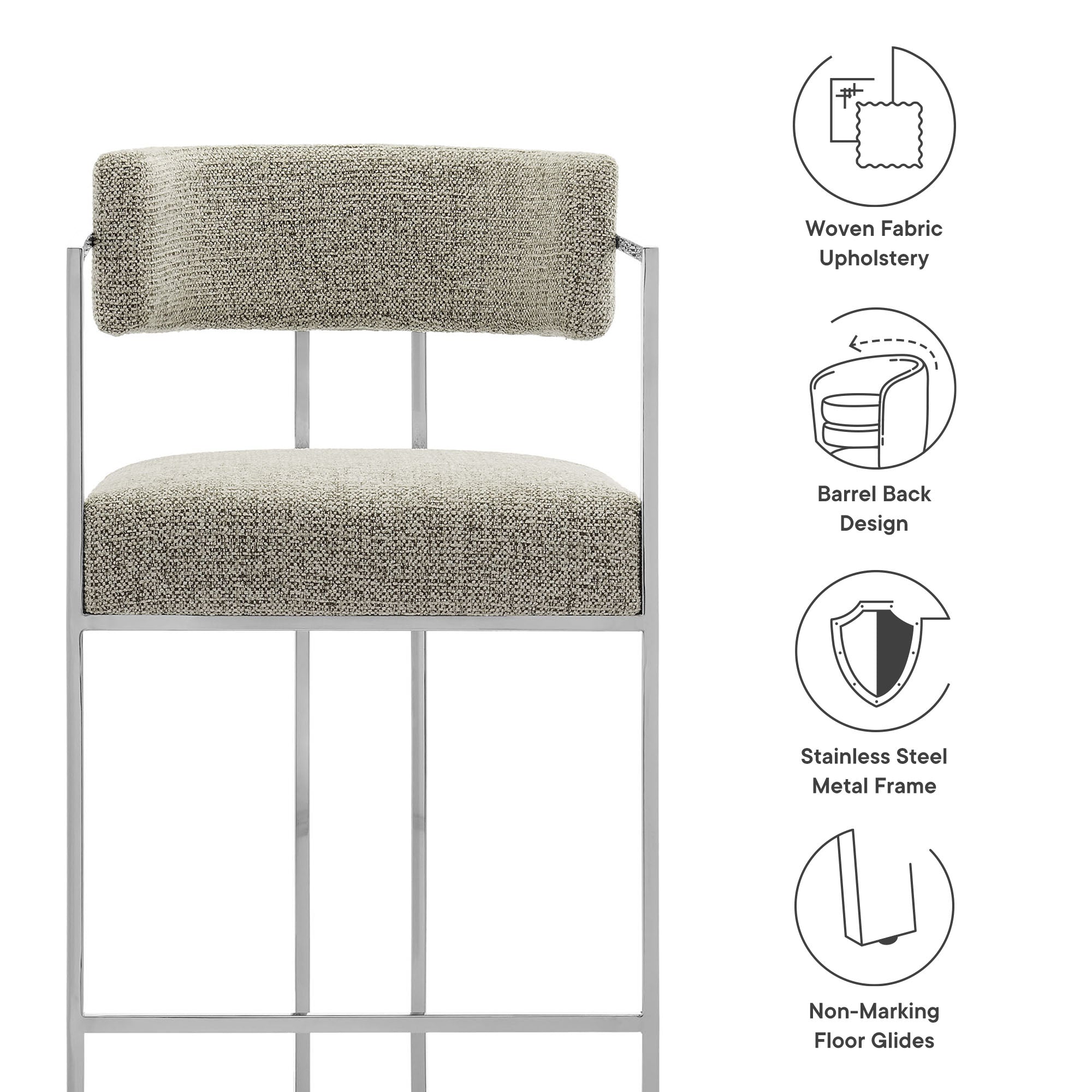 Modway Huron Curved Back Fabric and Metal Counter Stool