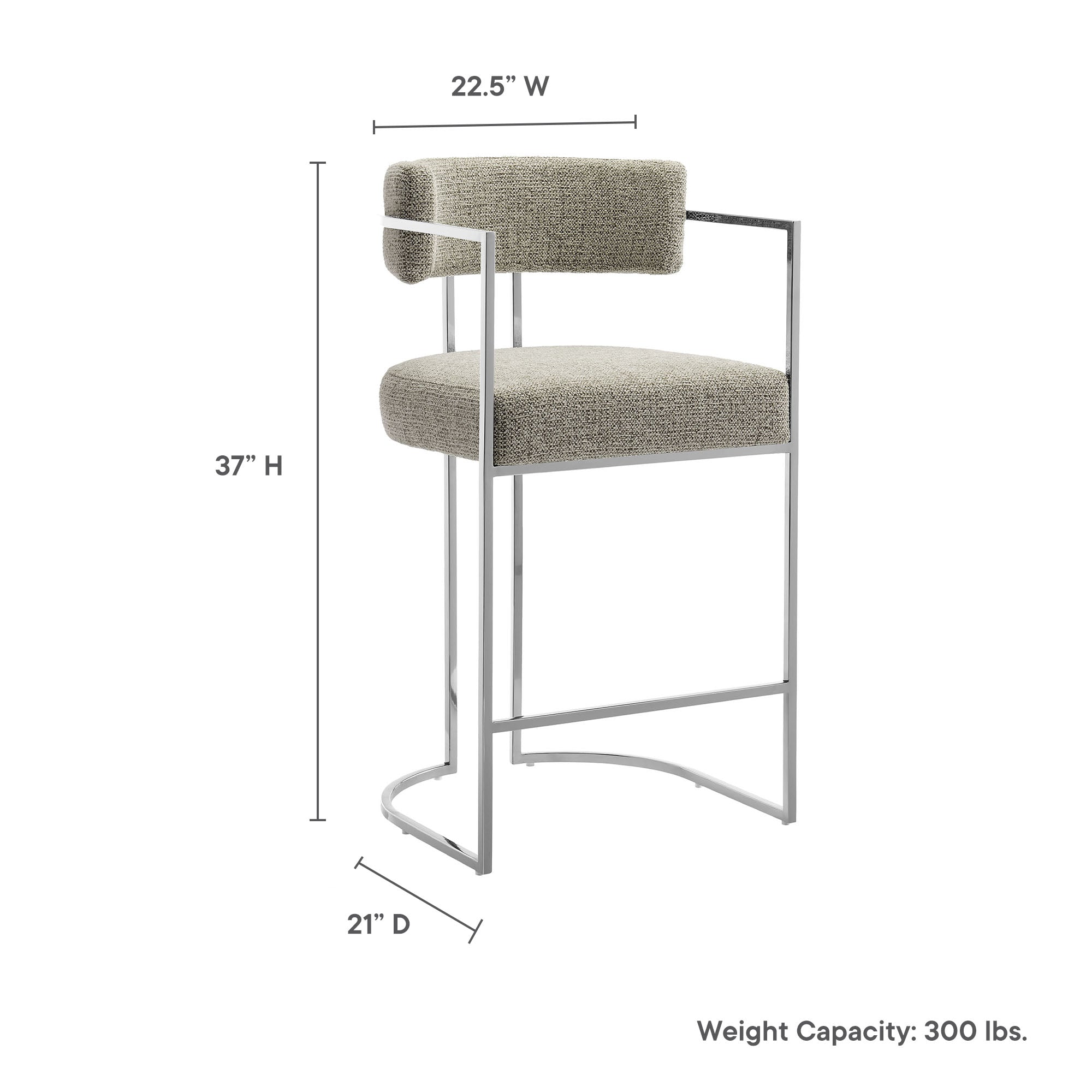 Modway Huron Curved Back Fabric and Metal Counter Stool