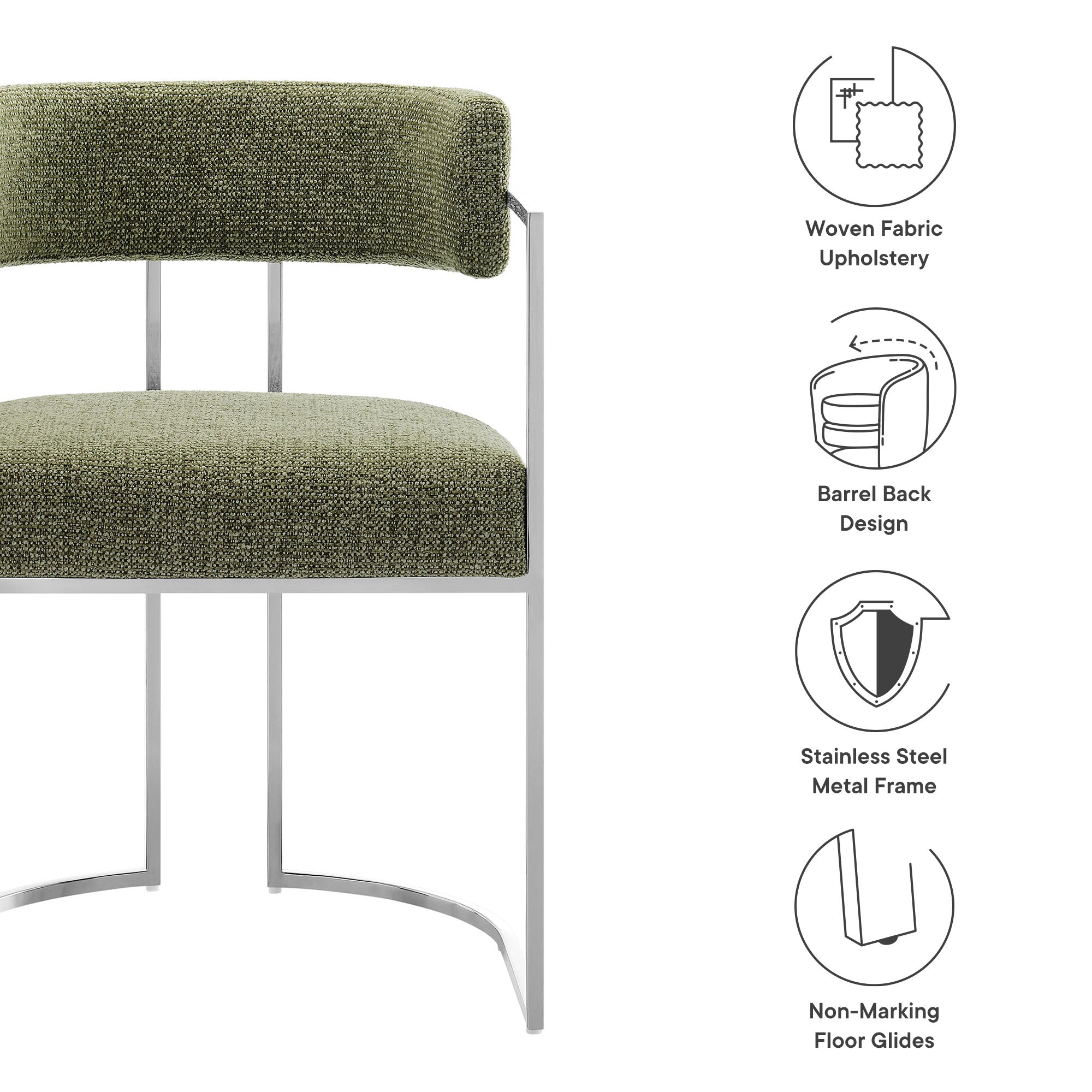 Modway Huron Curved Back Fabric and Metal Dining Accent Chair