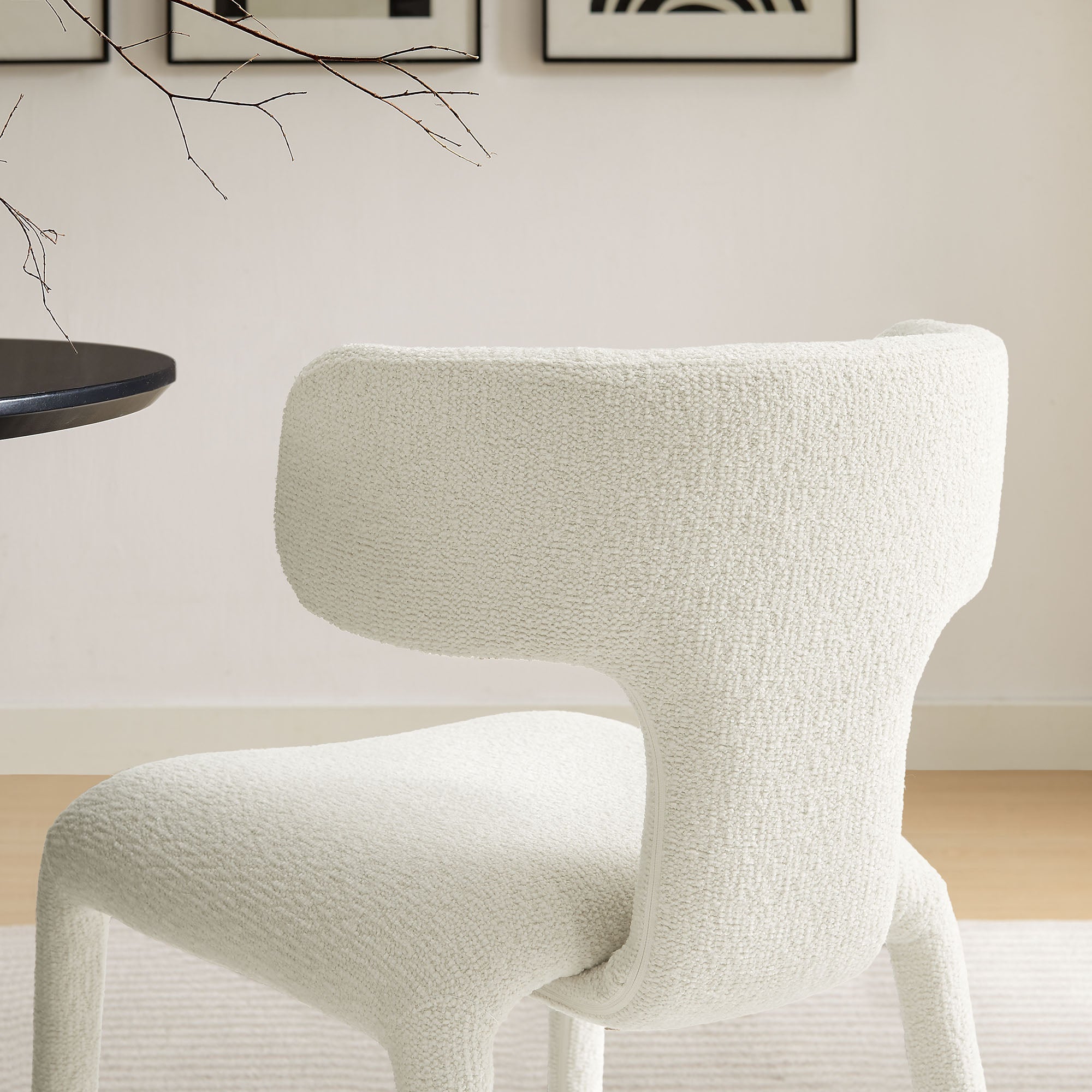 Modway Stellan Curved Back Boucle Upholstered Dining Chair Set of 2