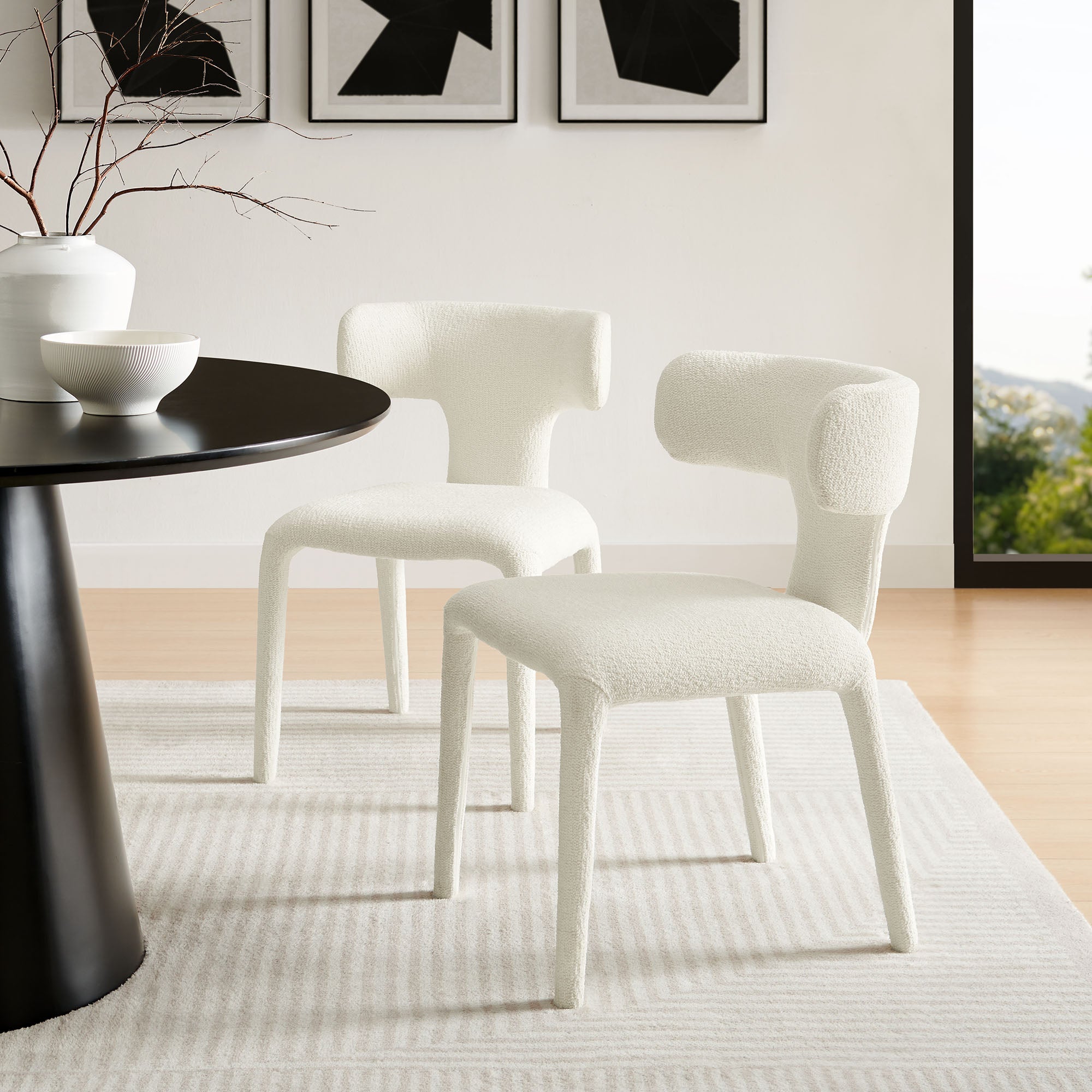 Modway Stellan Curved Back Boucle Upholstered Dining Chair Set of 2