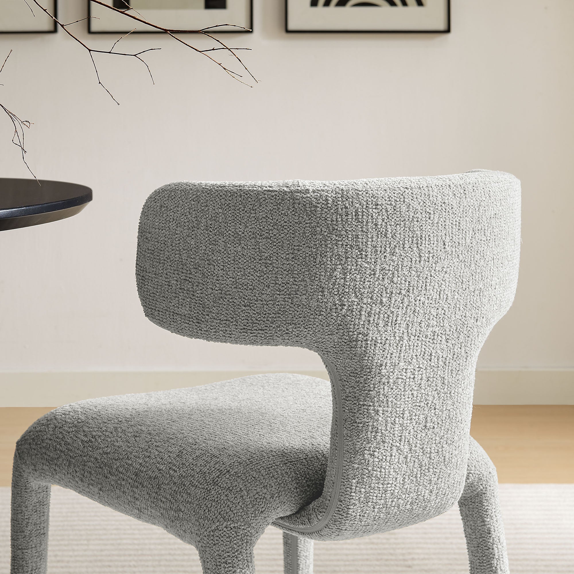Modway Stellan Curved Back Boucle Upholstered Dining Chair Set of 2