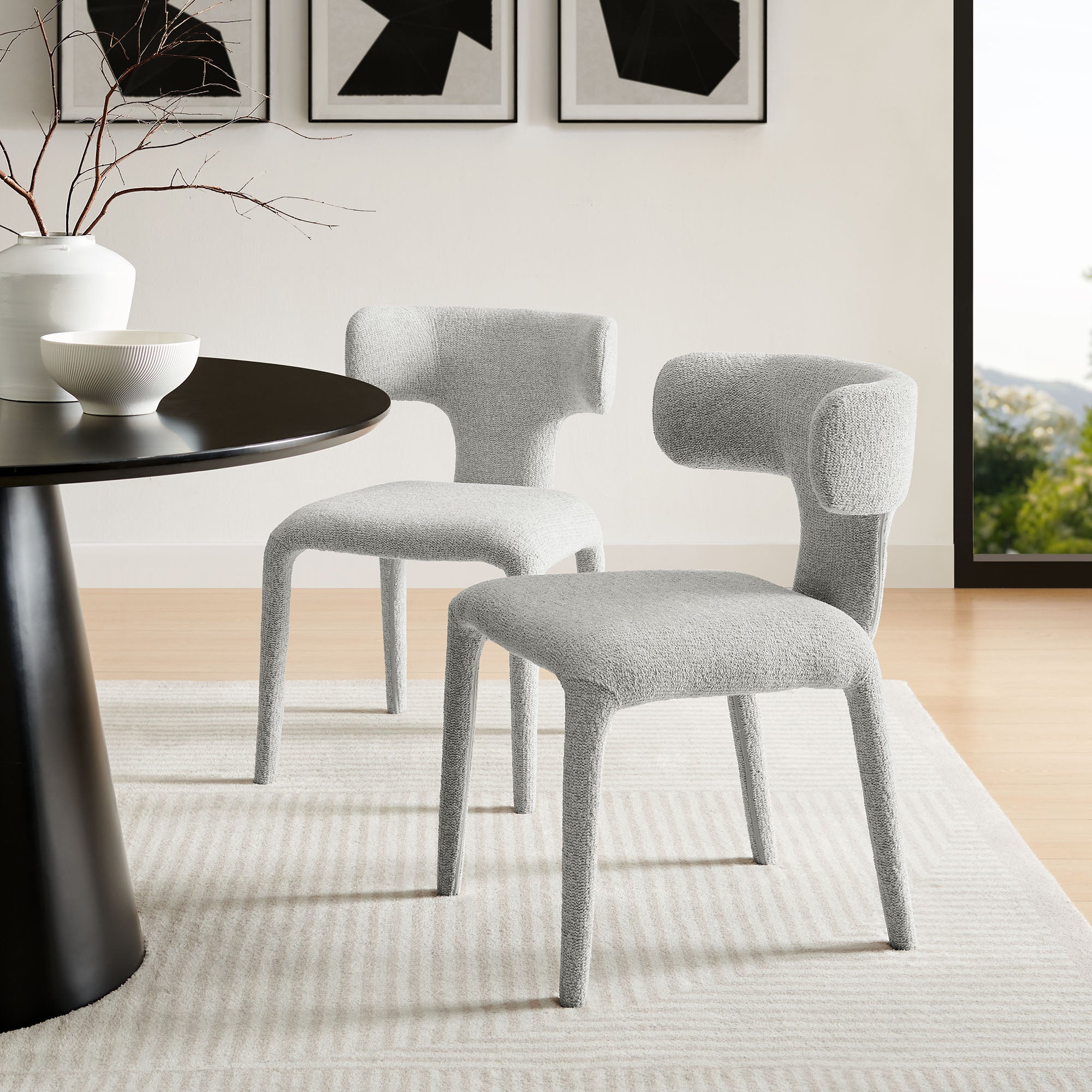 Modway Stellan Curved Back Boucle Upholstered Dining Chair Set of 2