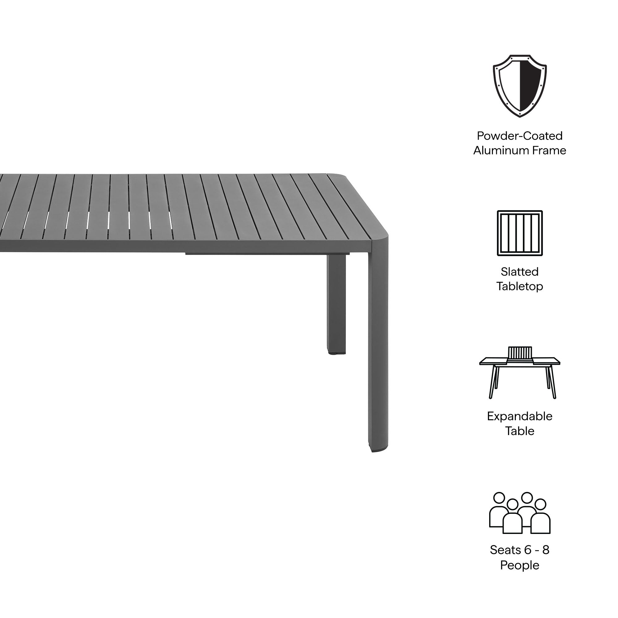 Modway Tahoe Outdoor Patio Aluminum Extendable Dining Table