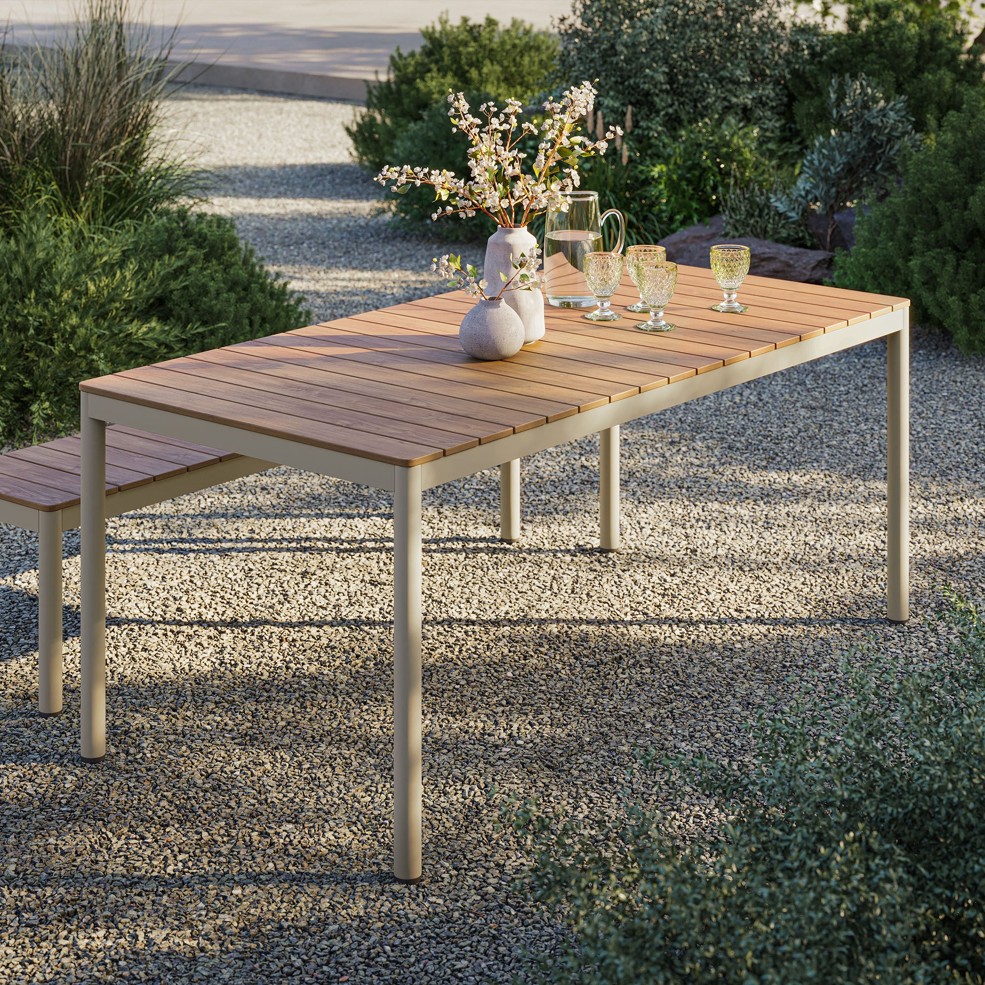 Modway Finn 71" Outdoor Patio Aluminum Dining Table with Faux Wood Top