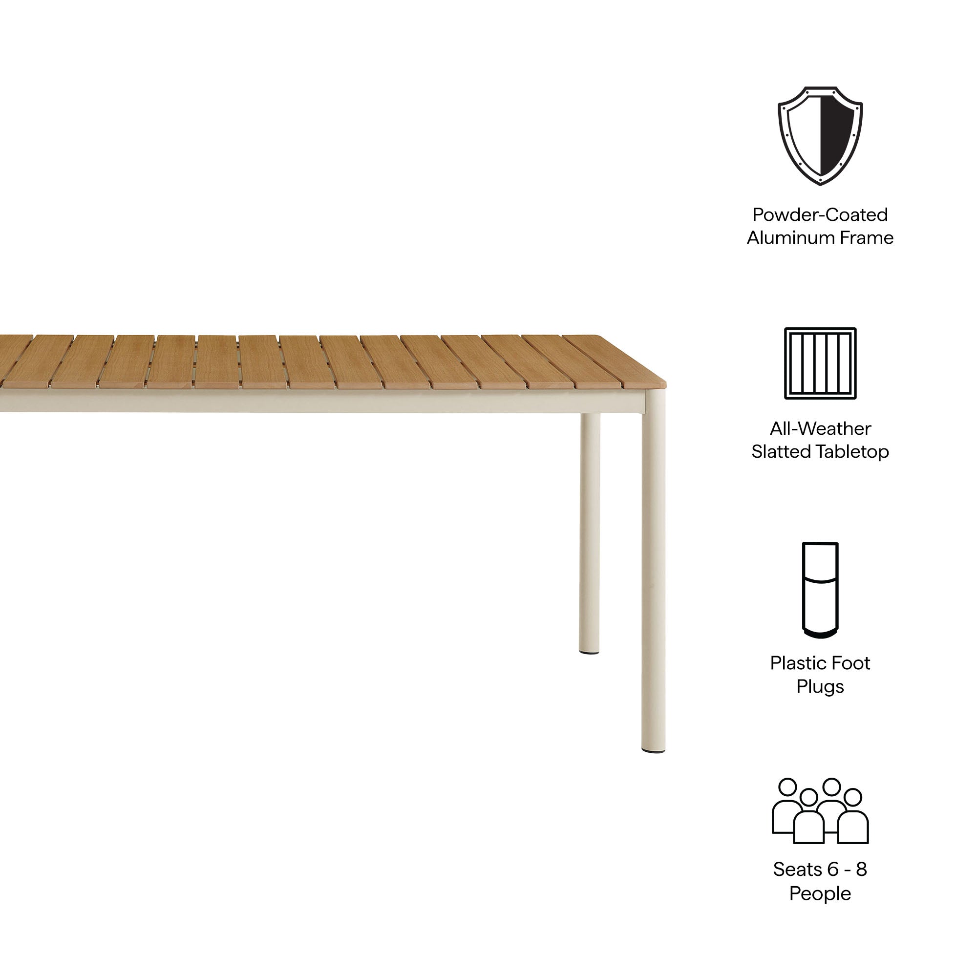 Modway Finn 71" Outdoor Patio Aluminum Dining Table with Faux Wood Top