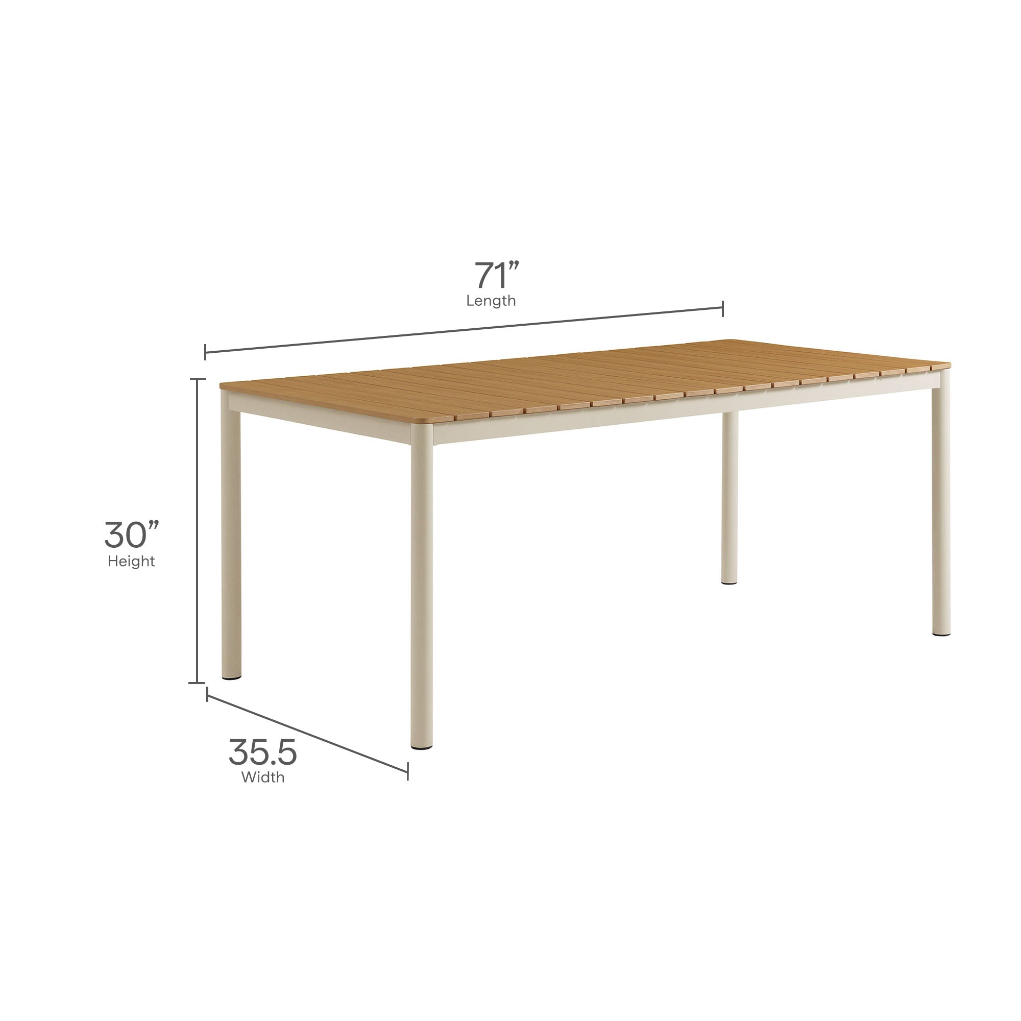 Modway Finn 71" Outdoor Patio Aluminum Dining Table with Faux Wood Top