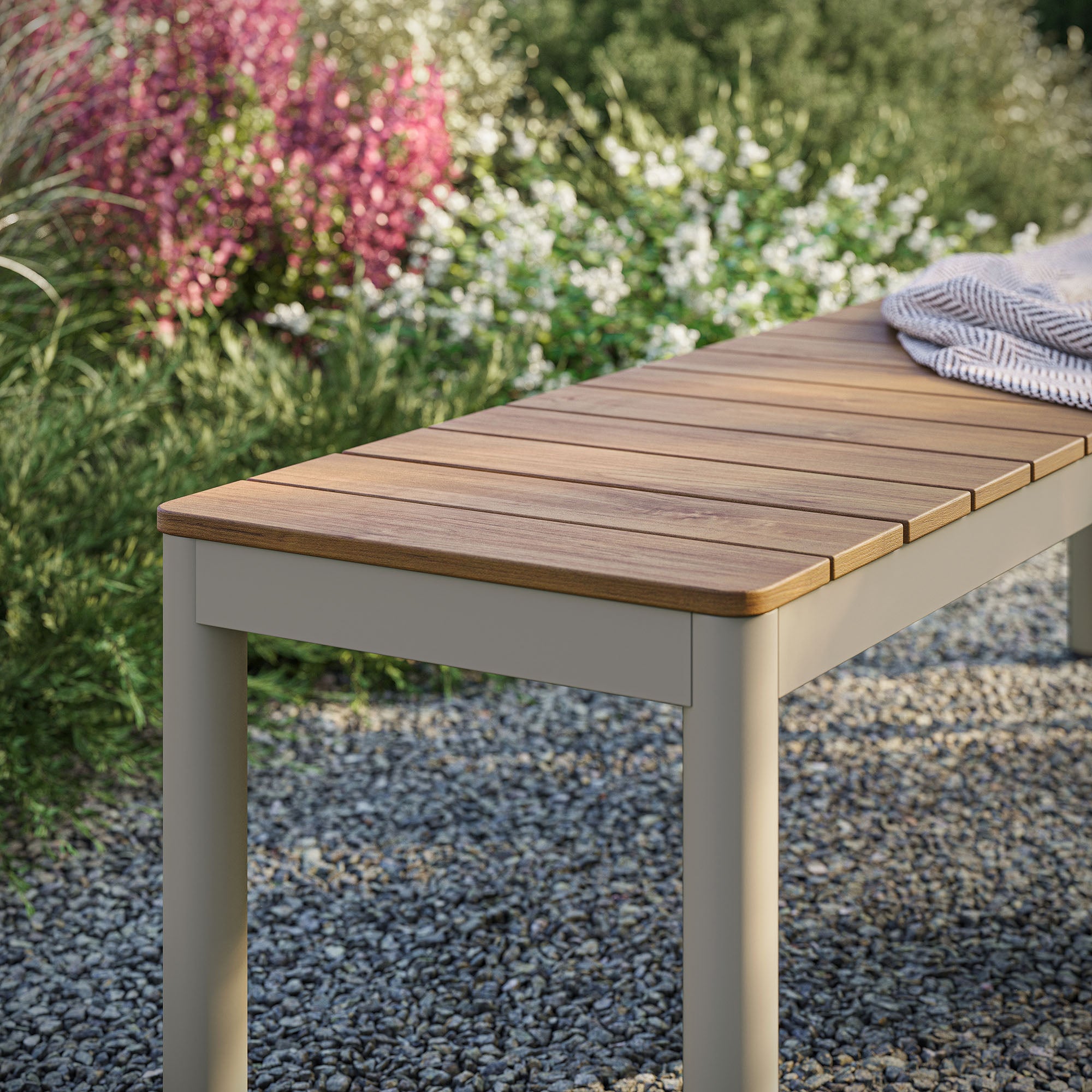 Modway Finn Outdoor Patio Aluminum Bench with Faux Wood Top Set of 2