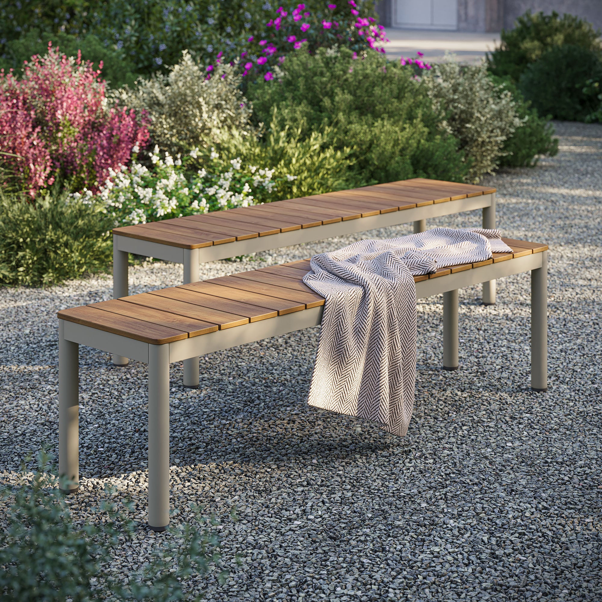 Modway Finn Outdoor Patio Aluminum Bench with Faux Wood Top Set of 2