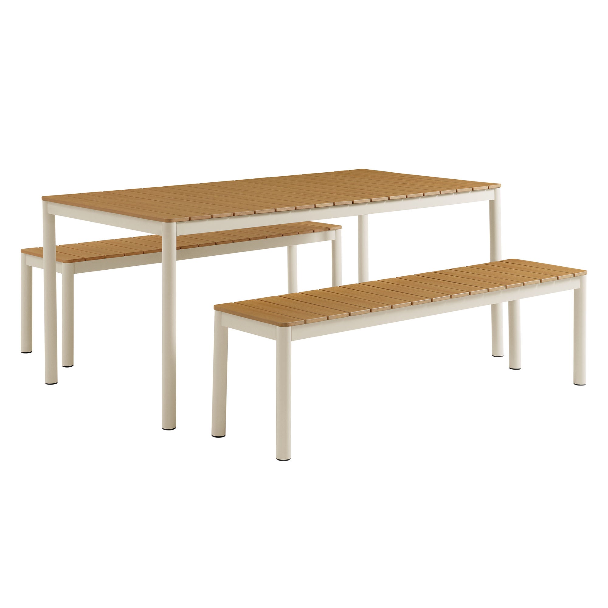 Modway Finn Outdoor Patio Aluminum Faux Wood Dining Set with Benches