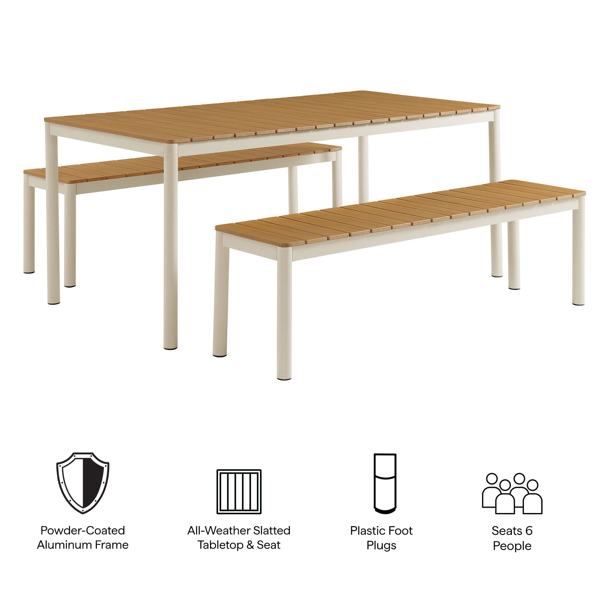 Modway Finn Outdoor Patio Aluminum Faux Wood Dining Set with Benches