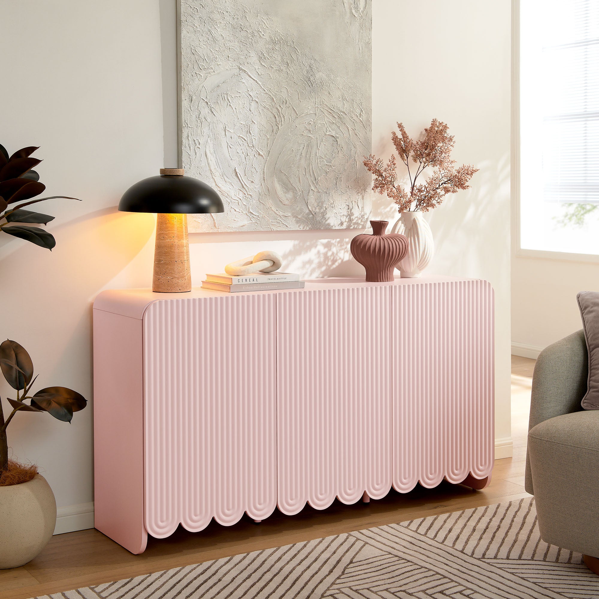 Modway Dahlia Fluted and Scalloped Sideboard Storage Cabinet