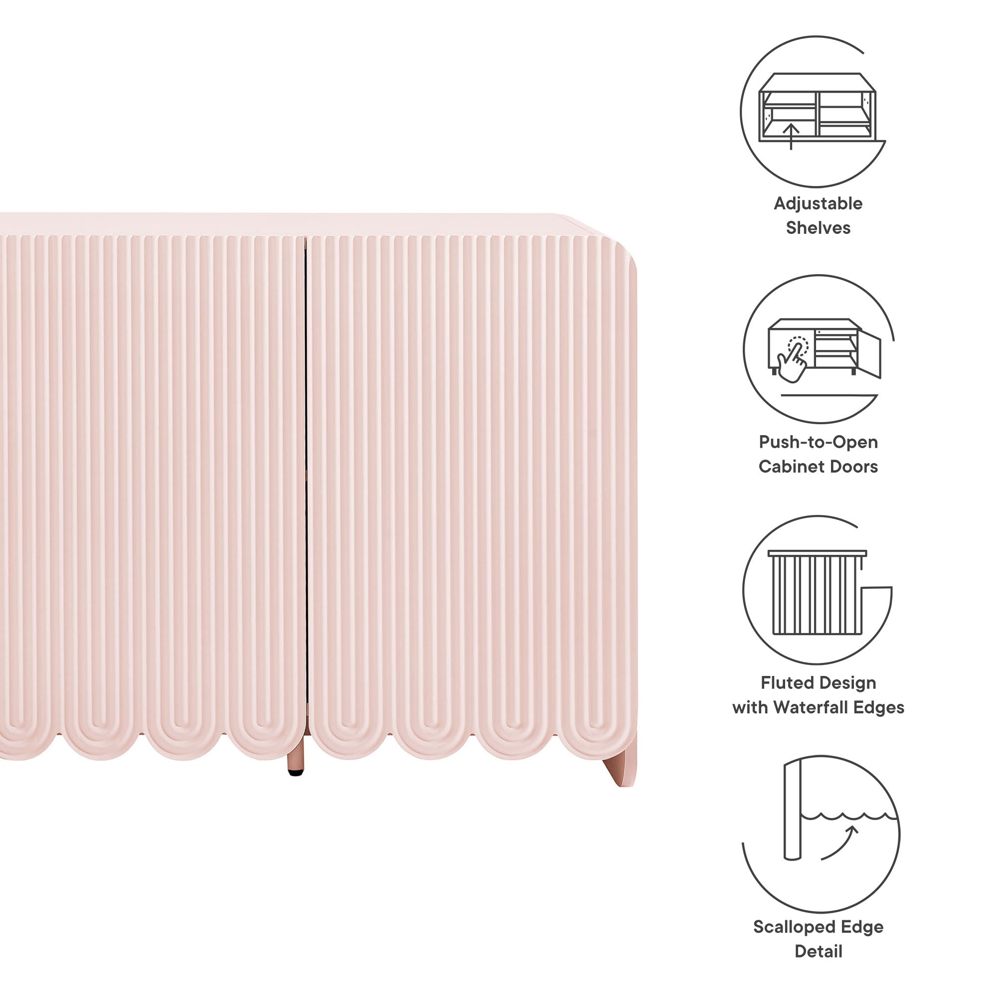 Modway Dahlia Fluted and Scalloped Sideboard Storage Cabinet