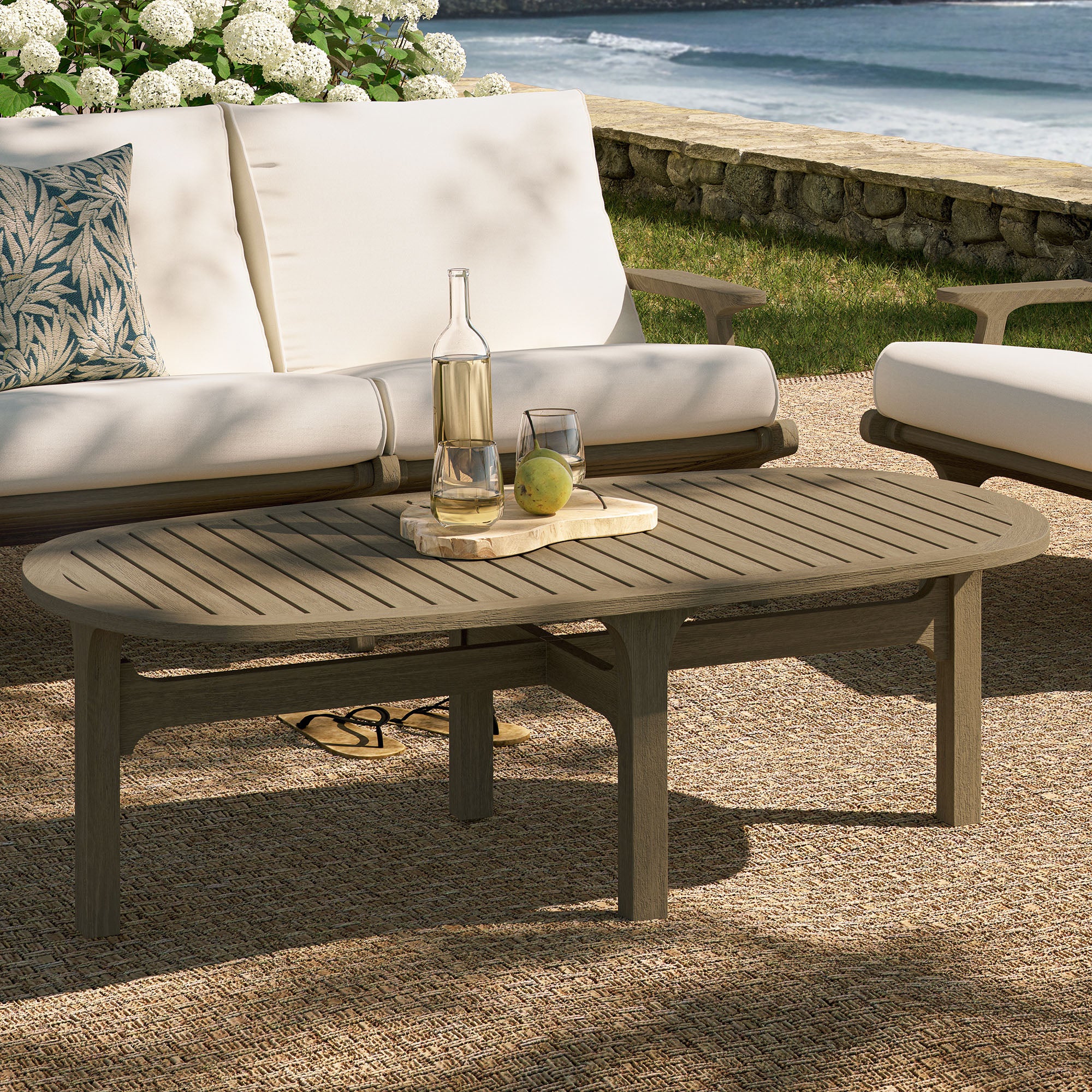 Modway Saratoga Oval Outdoor Patio Teak Wood Coffee Table