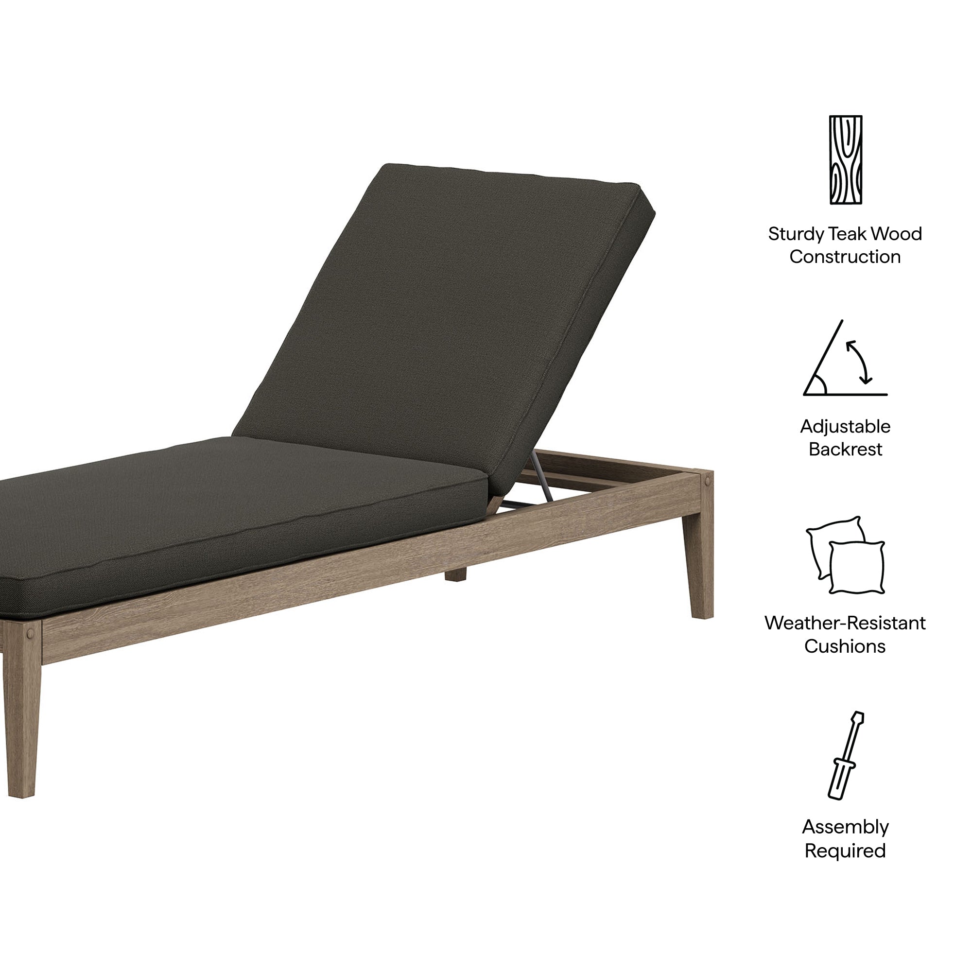 Modway EEI-7256 Northlake Outdoor Patio Teak Chaise Lounge