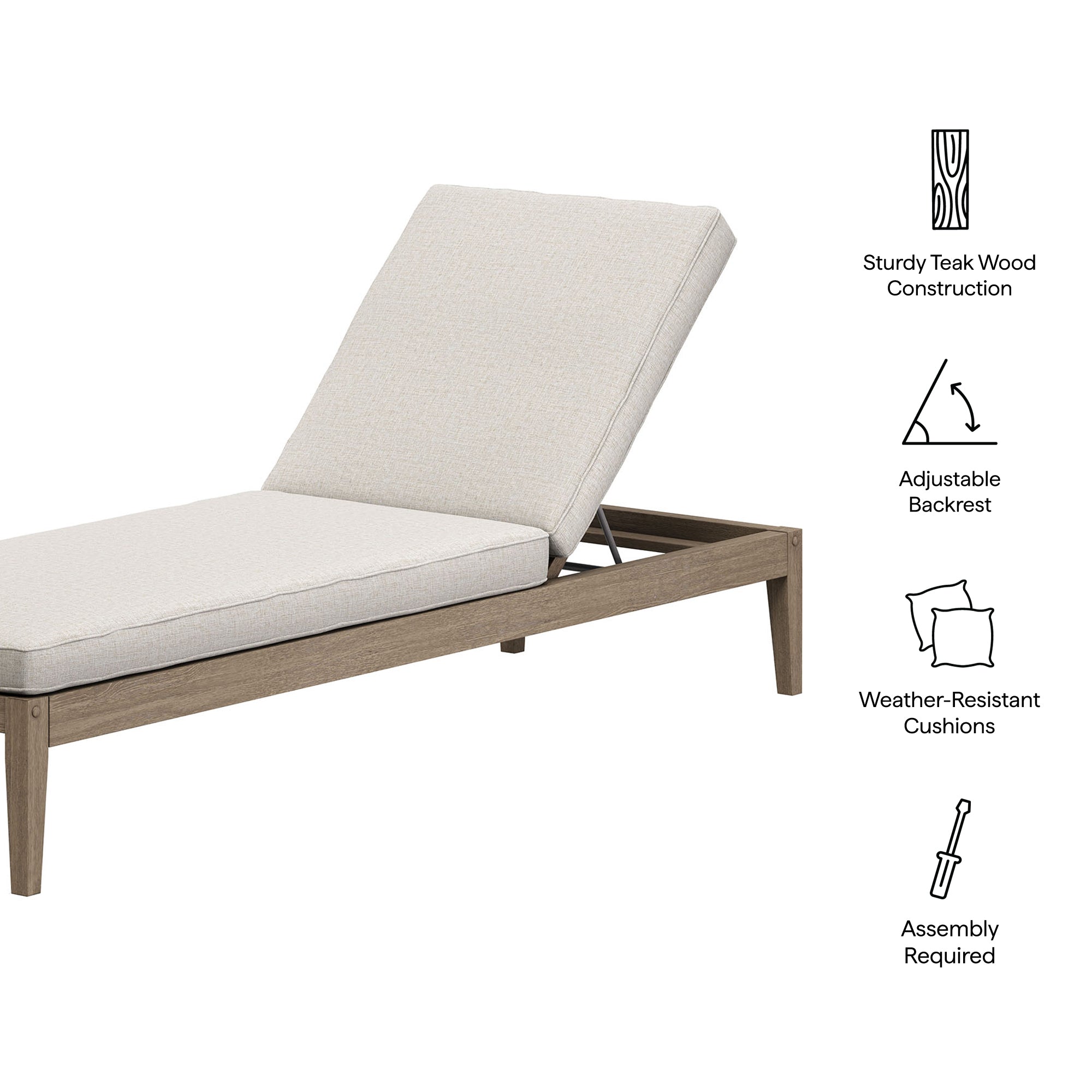 Modway EEI-7256 Northlake Outdoor Patio Teak Chaise Lounge