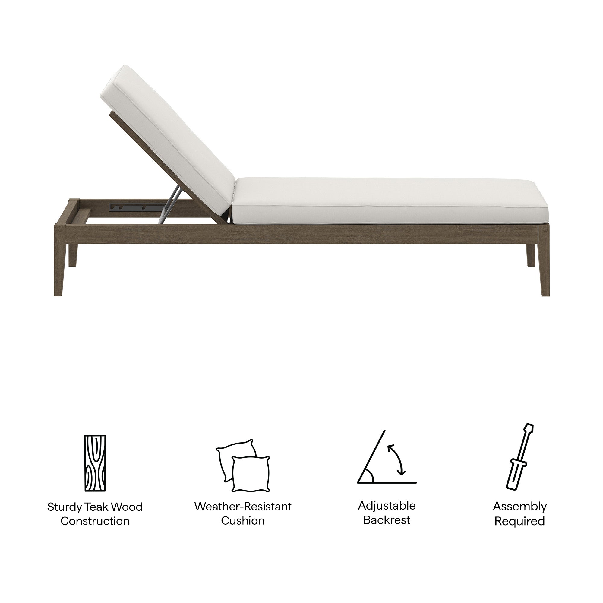 Modway Northlake Outdoor Patio Teak Chaise Lounge