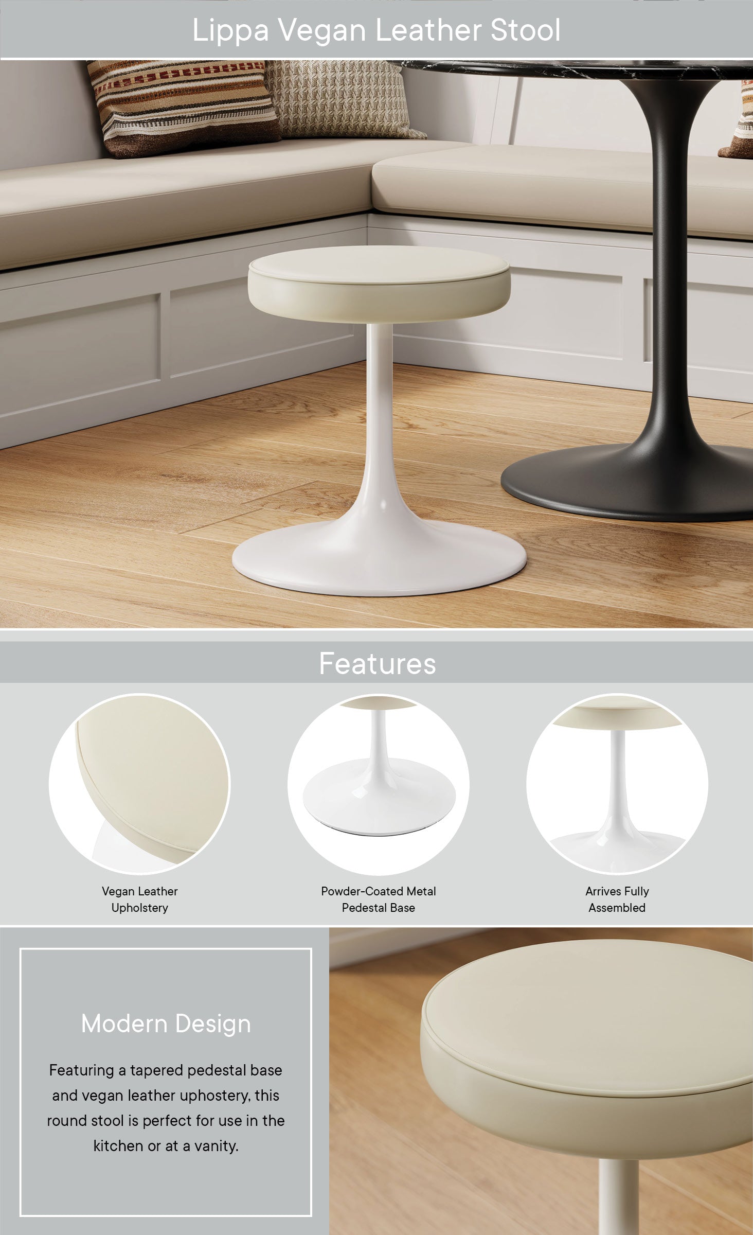 Lippa Vegan Leather Round Stool