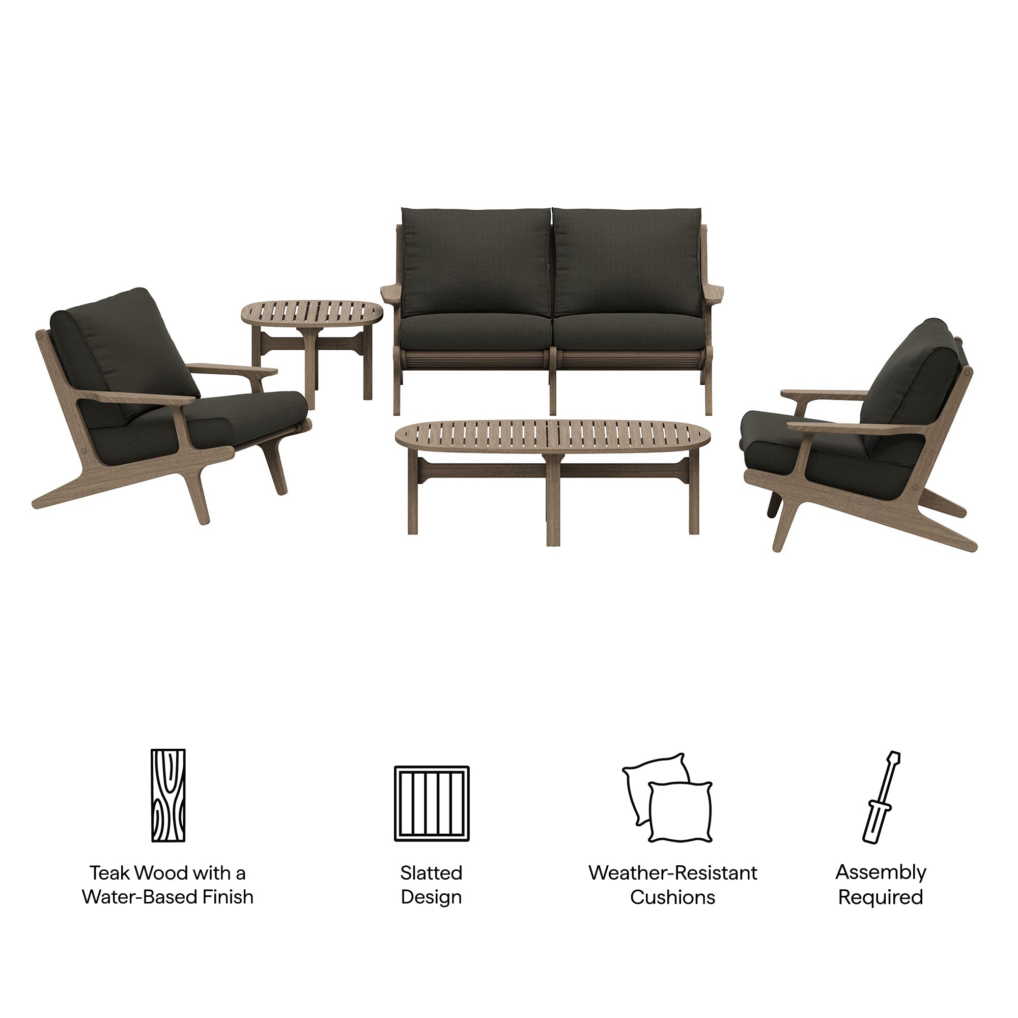 Modway EEI-7265 Saratoga 5-Piece Outdoor Patio Teak Wood Furniture Set