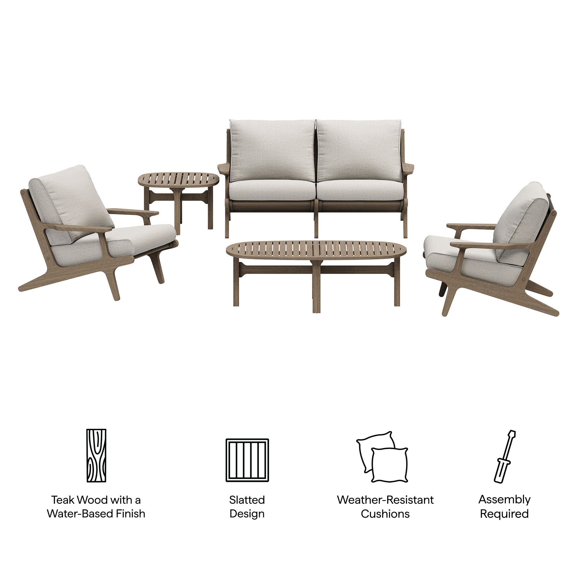 Modway EEI-7265 Saratoga 5-Piece Outdoor Patio Teak Wood Furniture Set