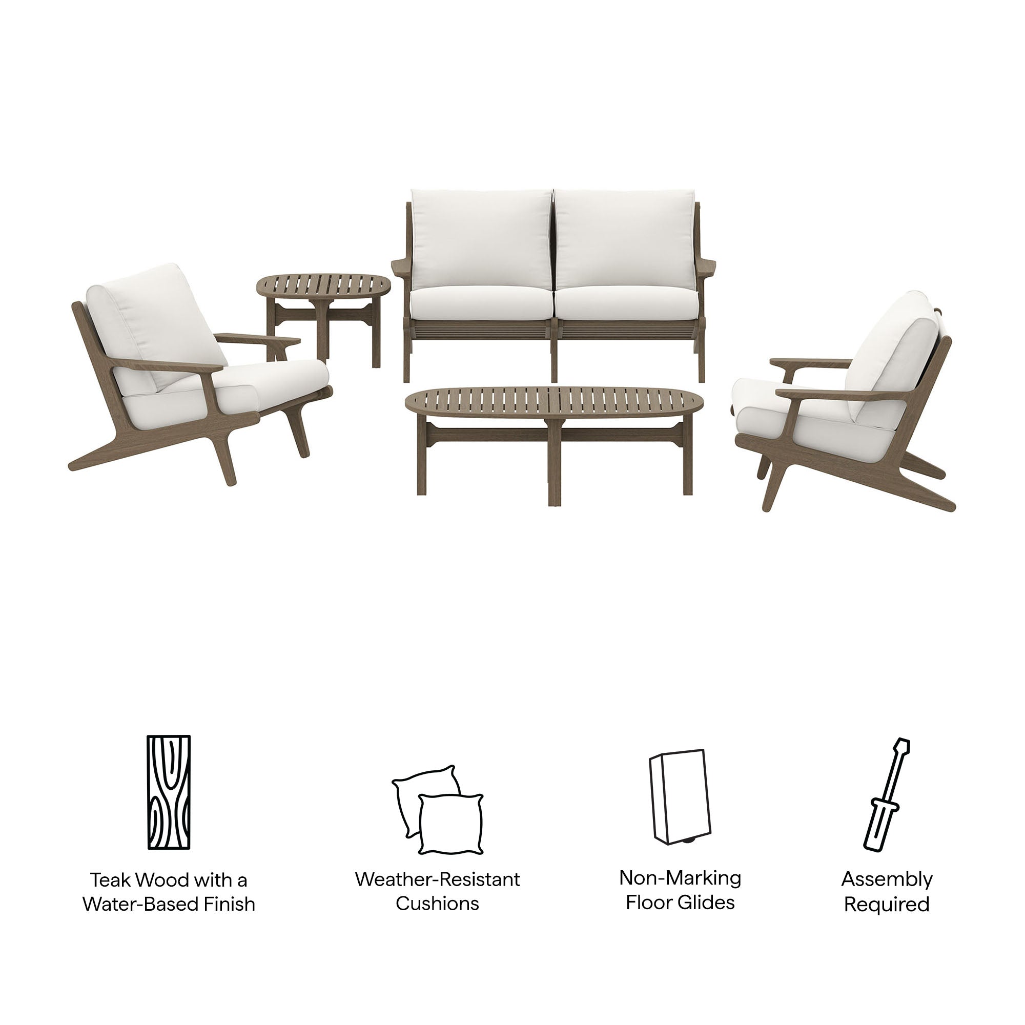 Modway Saratoga 5-Piece Outdoor Patio Teak Wood Furniture Set