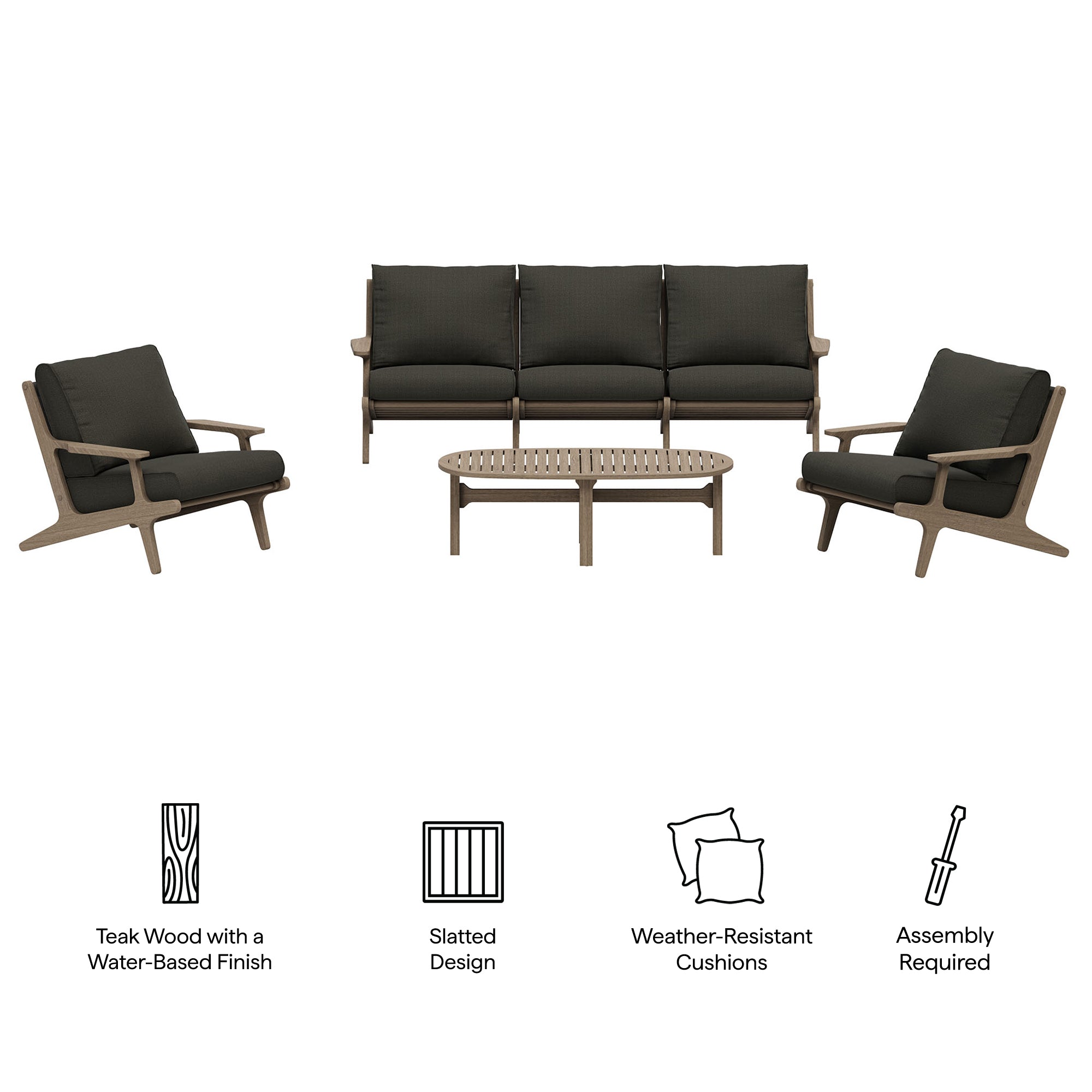 Modway EEI-7266 Saratoga 4-Piece Outdoor Patio Teak Wood Furniture Set