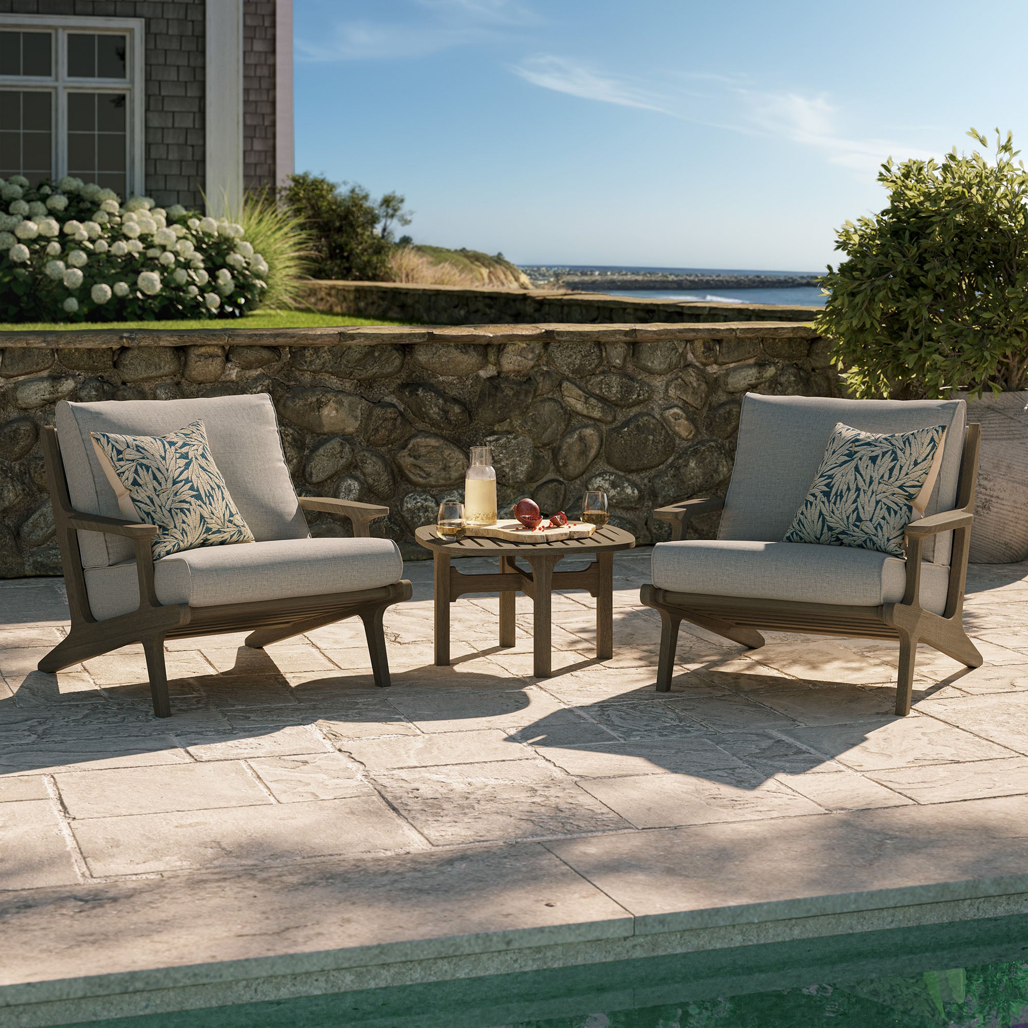 Modway EEI-7267 Saratoga 3-Piece Outdoor Patio Teak Wood Furniture Set with Lounge Chairs and Side Table
