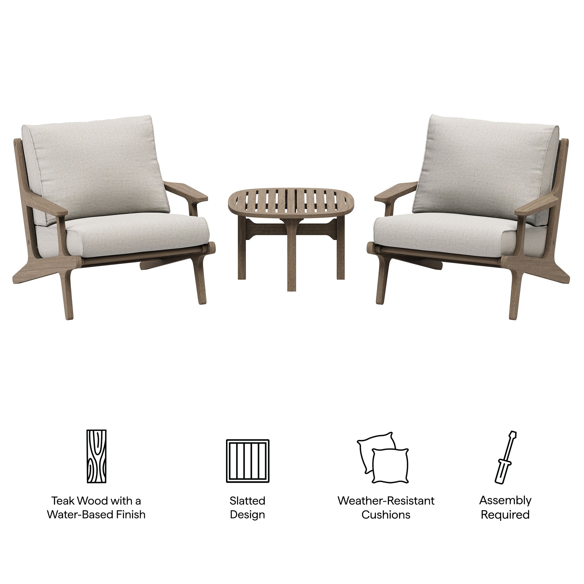 Modway EEI-7267 Saratoga 3-Piece Outdoor Patio Teak Wood Furniture Set with Lounge Chairs and Side Table