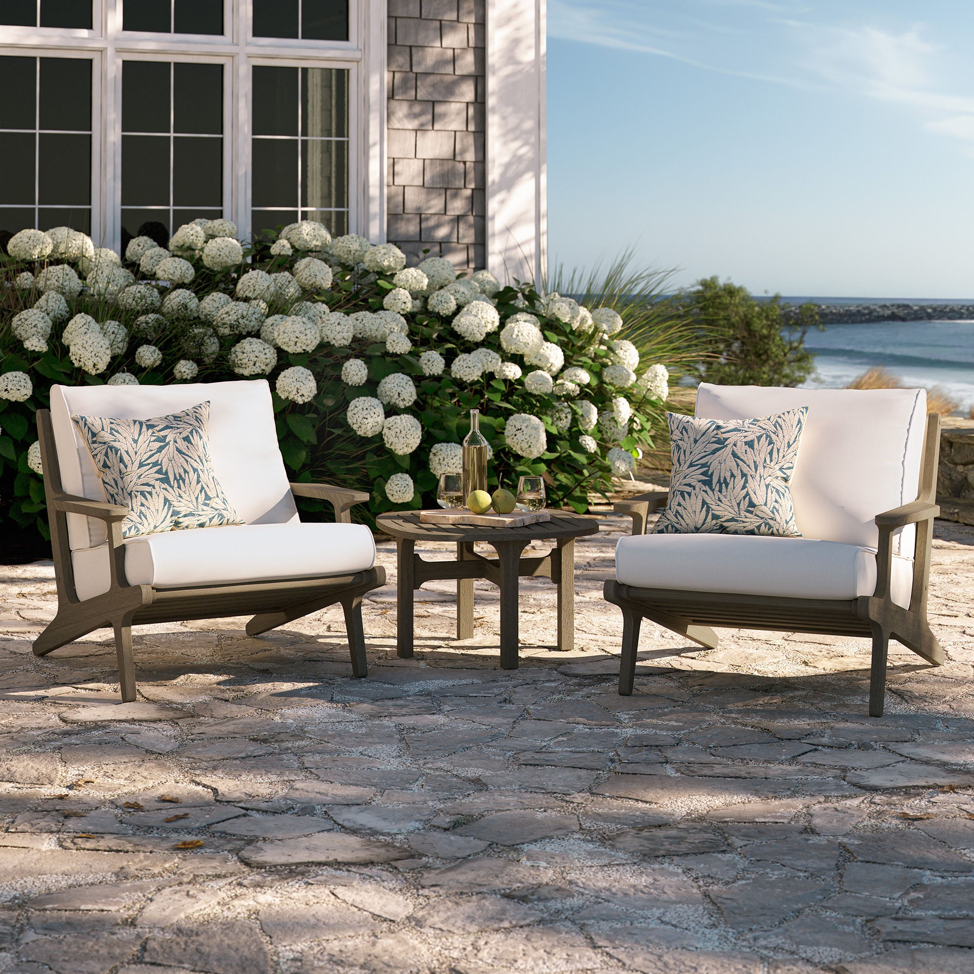 Modway Saratoga 3-Piece Outdoor Patio Teak Wood Furniture Set with Lounge Chairs and Side Table
