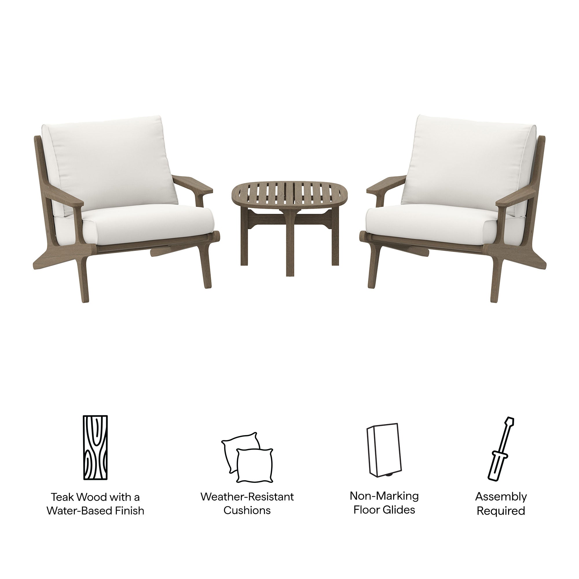 Modway Saratoga 3-Piece Outdoor Patio Teak Wood Furniture Set with Lounge Chairs and Side Table