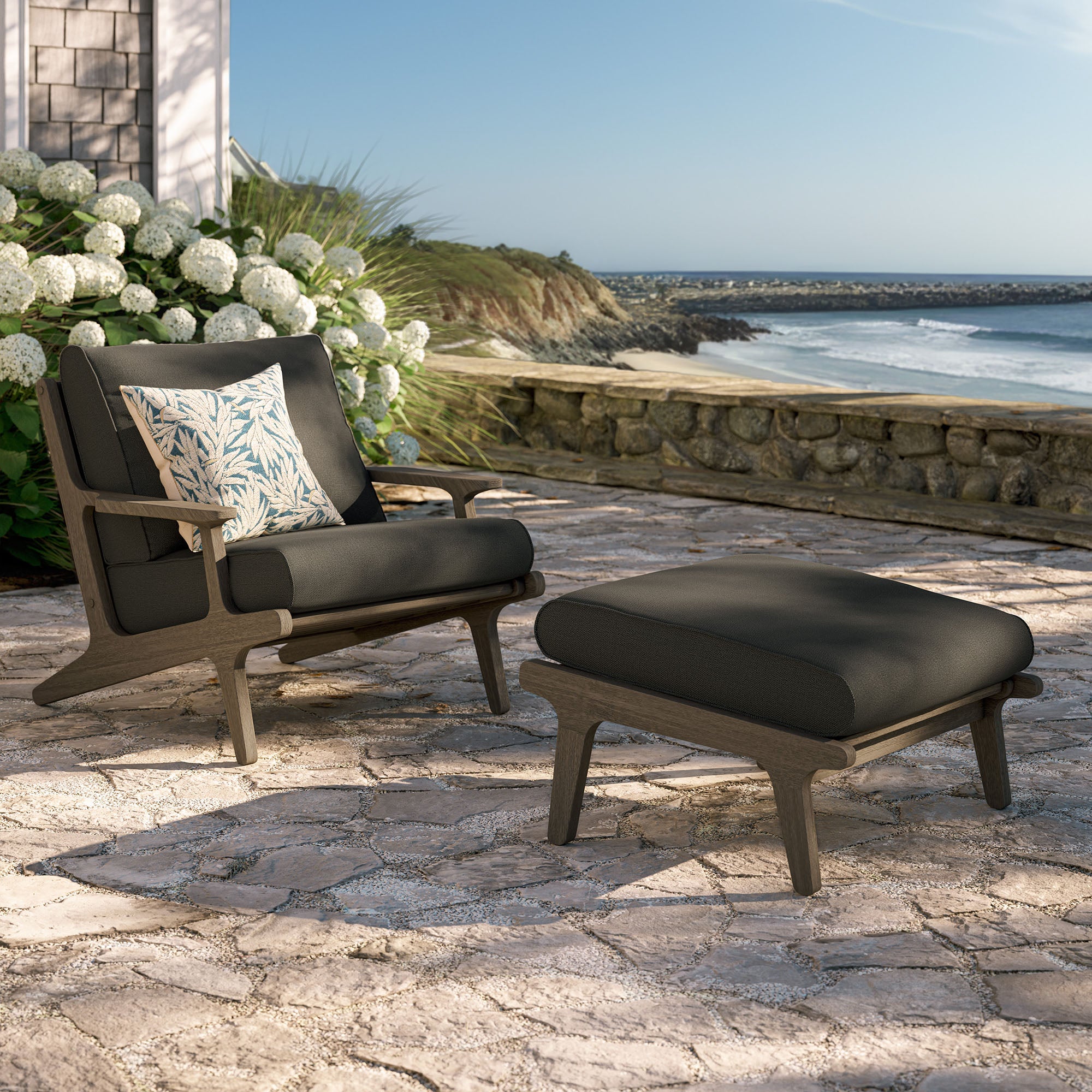 Modway EEI-7268 Saratoga Outdoor Patio Teak Wood Chair and Ottoman Set