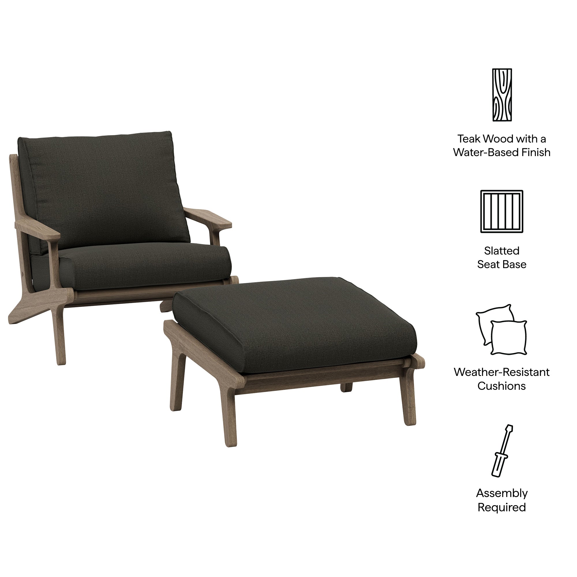 Modway EEI-7268 Saratoga Outdoor Patio Teak Wood Chair and Ottoman Set