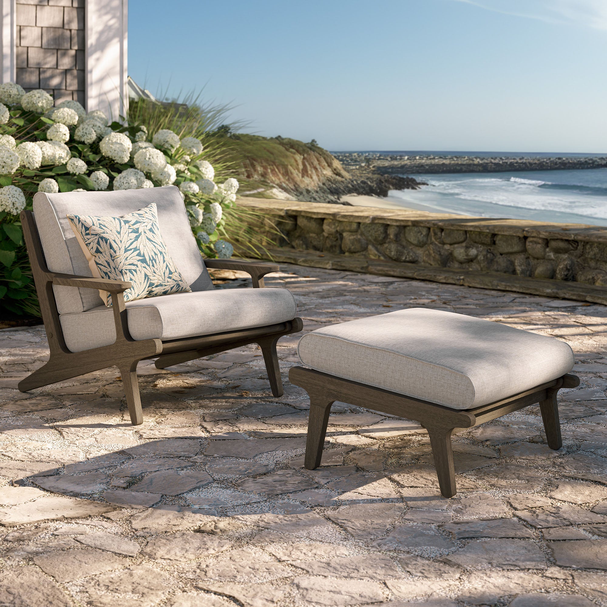 Modway EEI-7268 Saratoga Outdoor Patio Teak Wood Chair and Ottoman Set