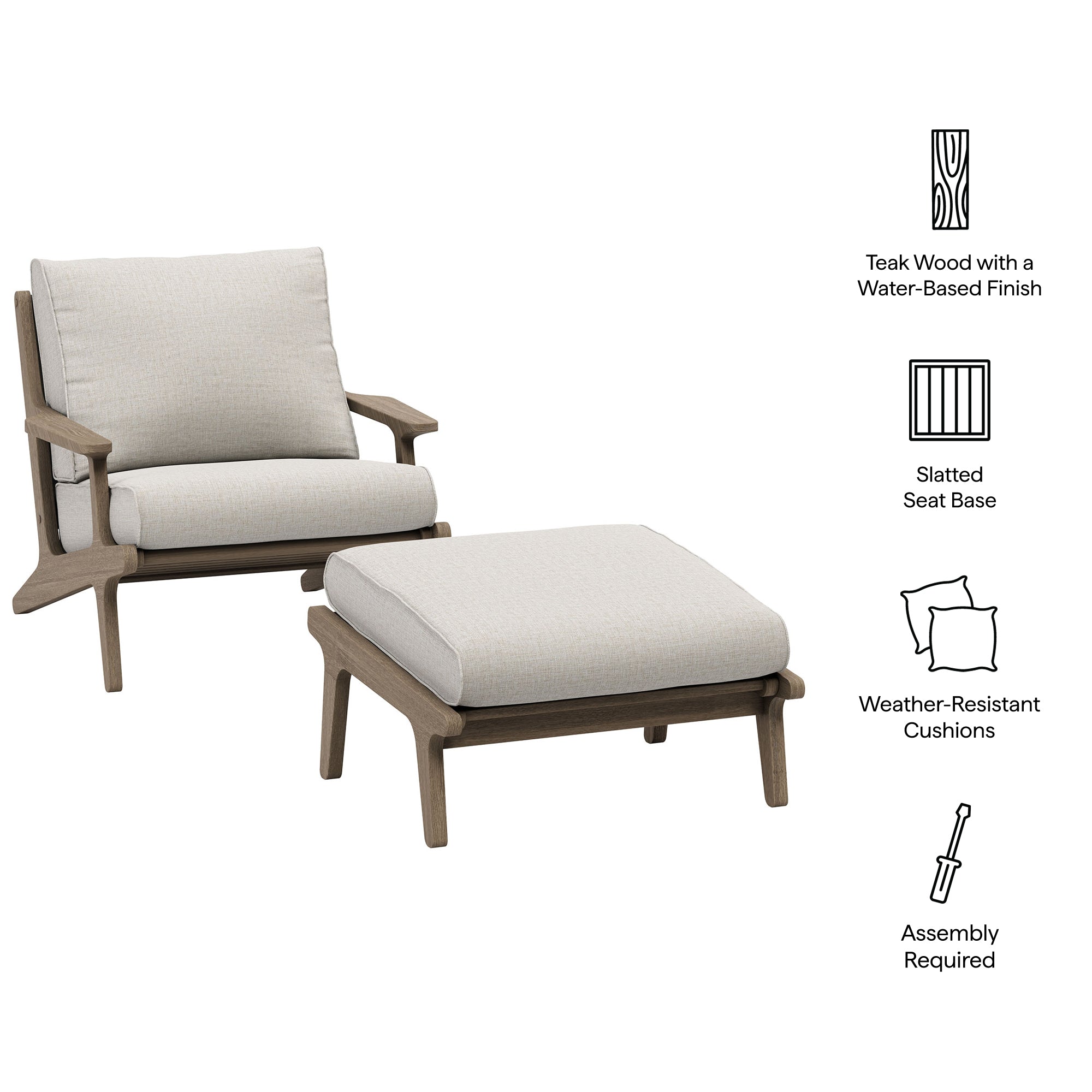 Modway EEI-7268 Saratoga Outdoor Patio Teak Wood Chair and Ottoman Set