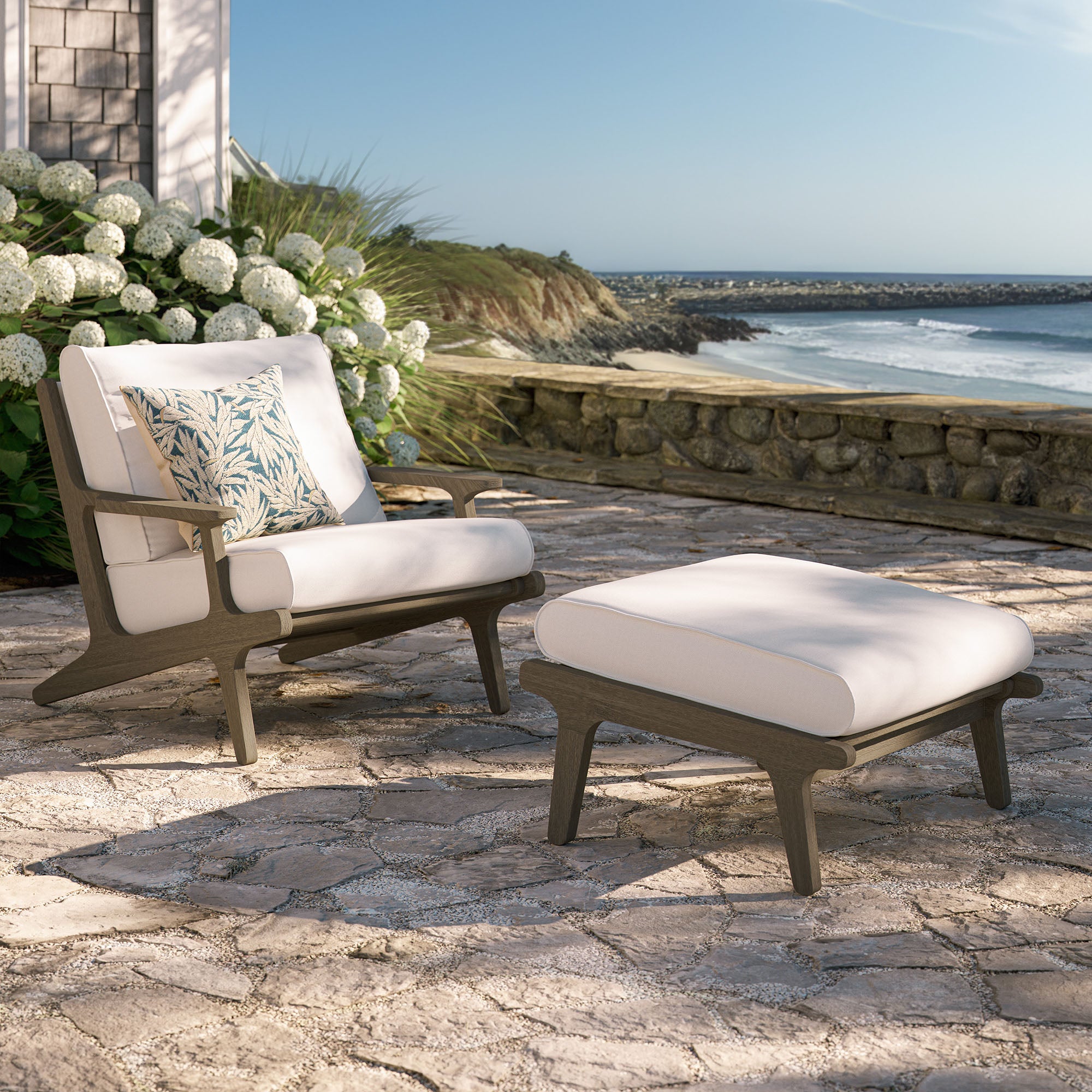 Modway Saratoga Outdoor Patio Teak Wood Chair and Ottoman Set