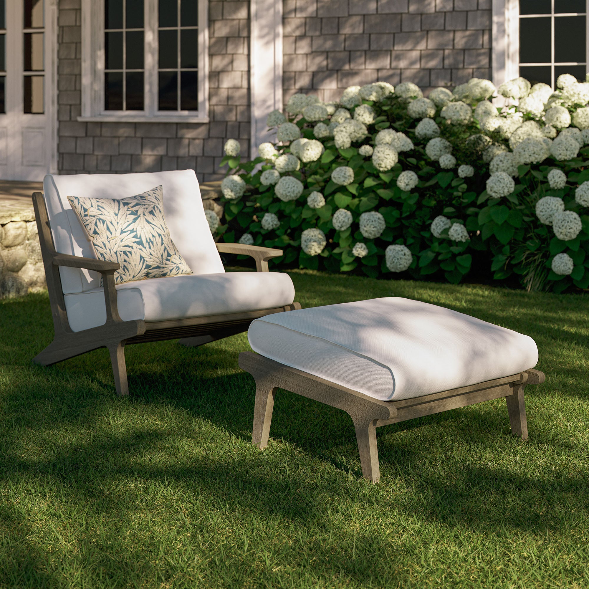 Modway Saratoga Outdoor Patio Teak Wood Chair and Ottoman Set