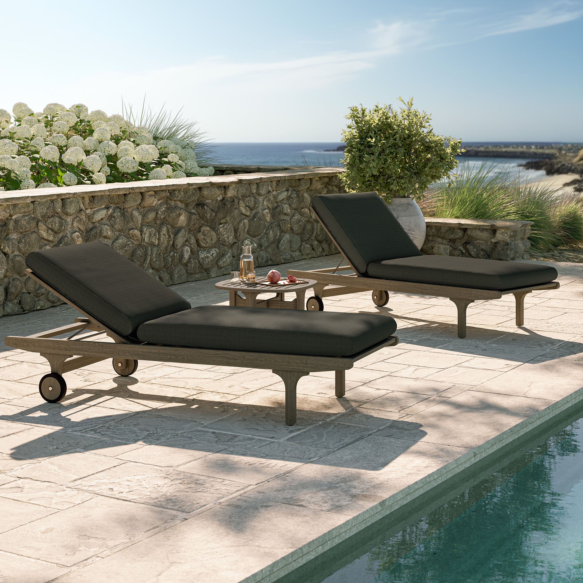 Modway EEI-7269 Saratoga Outdoor Patio Teak Wood 3-Piece Chaise Lounge Furniture Set