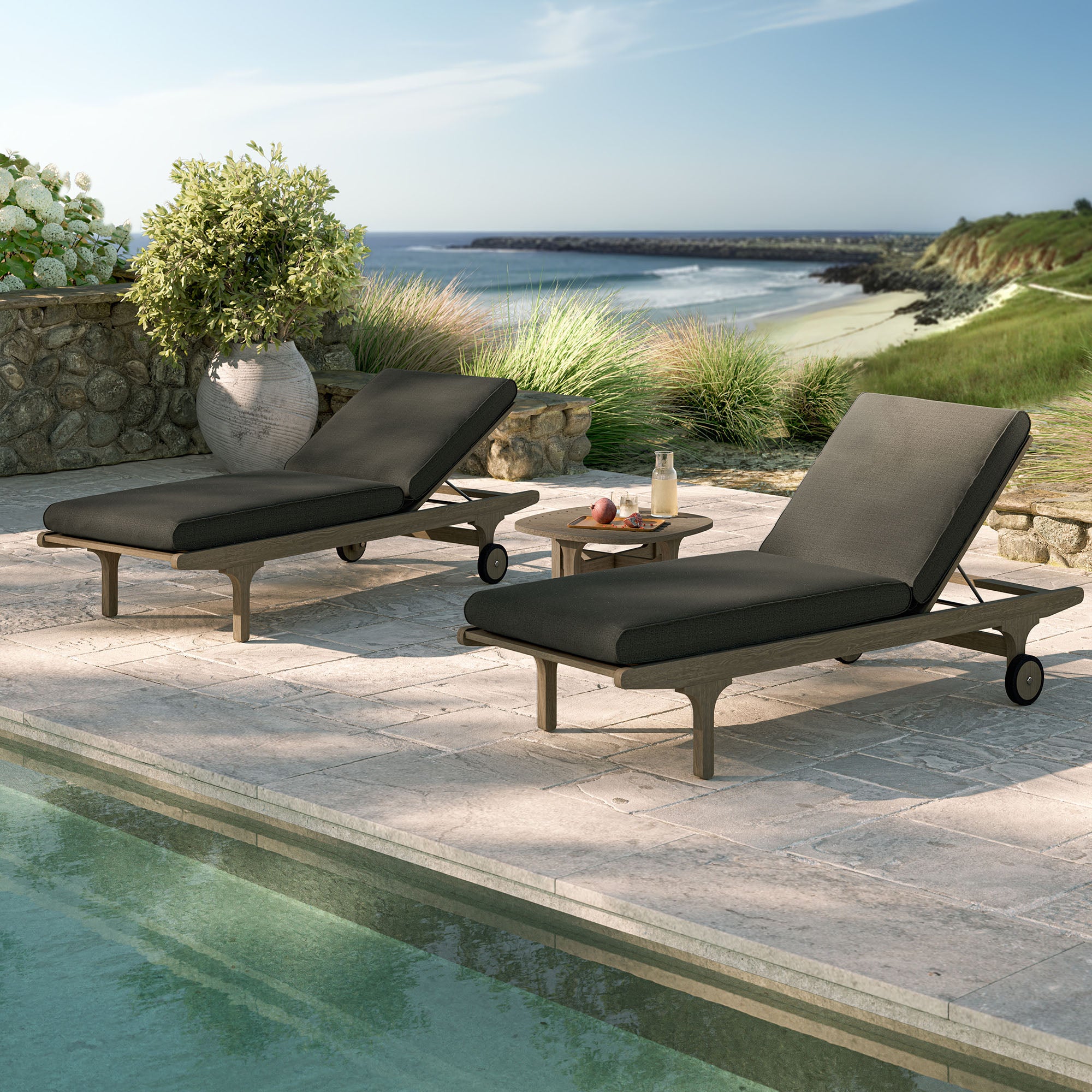 Modway EEI-7269 Saratoga Outdoor Patio Teak Wood 3-Piece Chaise Lounge Furniture Set