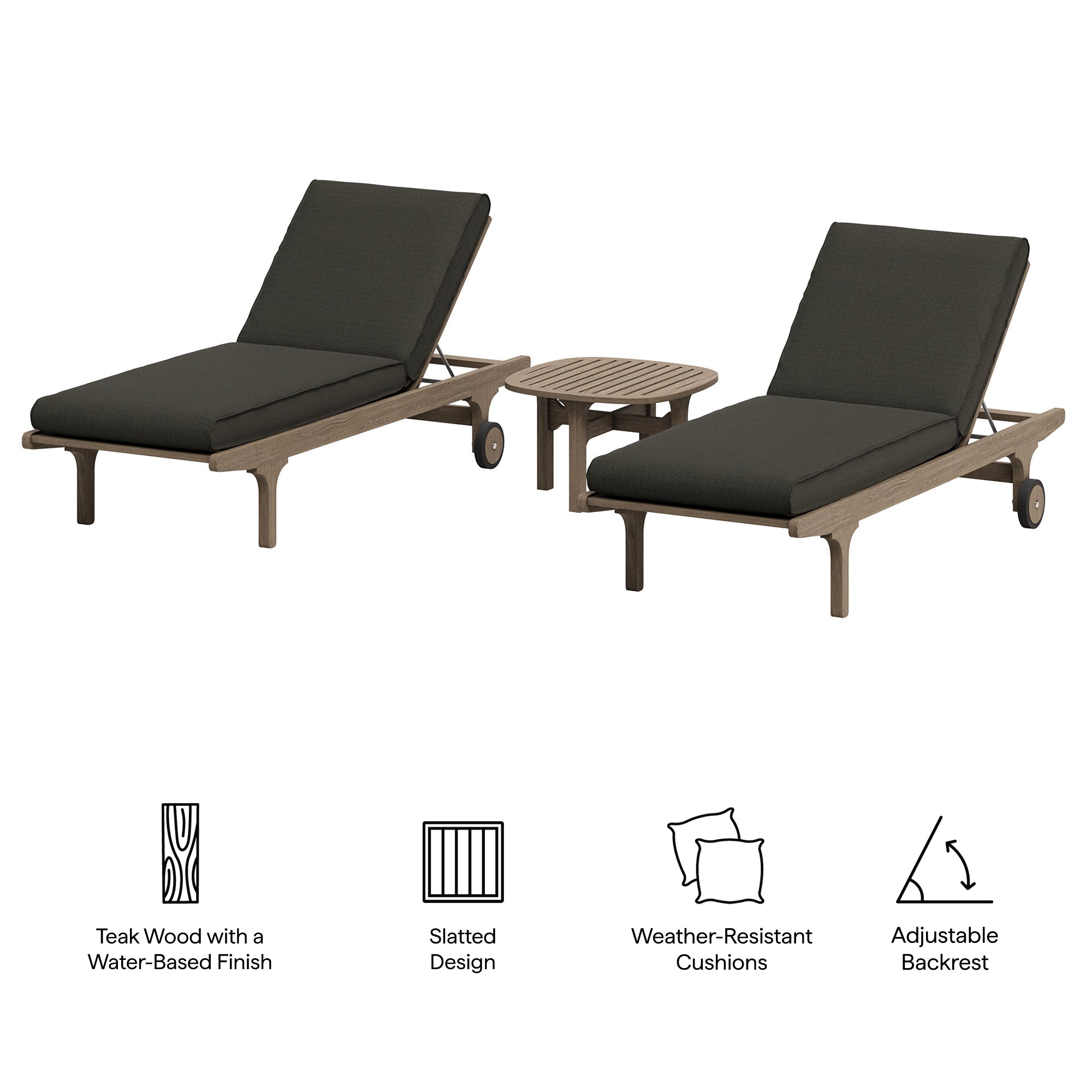 Modway EEI-7269 Saratoga Outdoor Patio Teak Wood 3-Piece Chaise Lounge Furniture Set