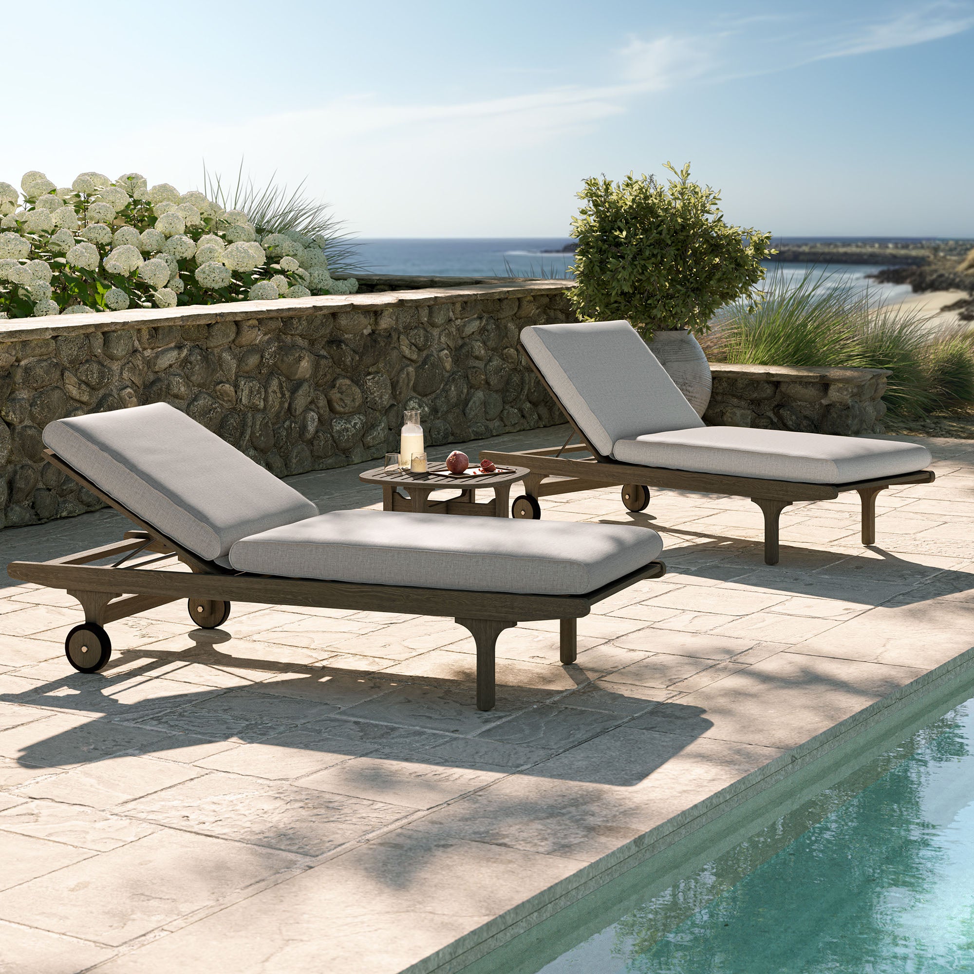 Modway EEI-7269 Saratoga Outdoor Patio Teak Wood 3-Piece Chaise Lounge Furniture Set