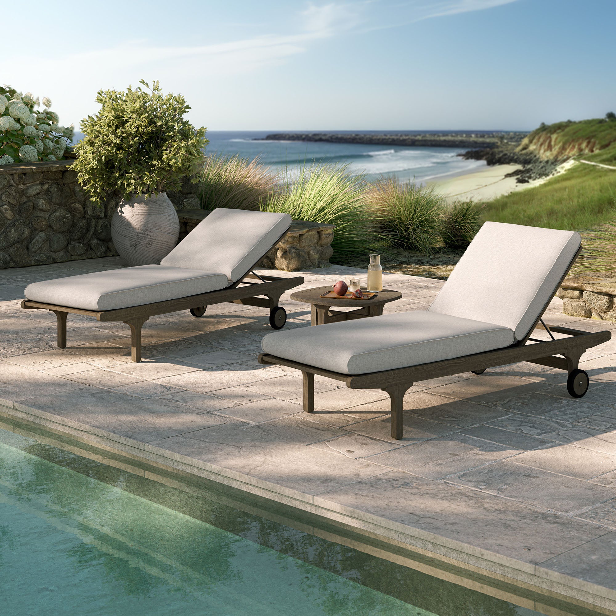 Modway EEI-7269 Saratoga Outdoor Patio Teak Wood 3-Piece Chaise Lounge Furniture Set