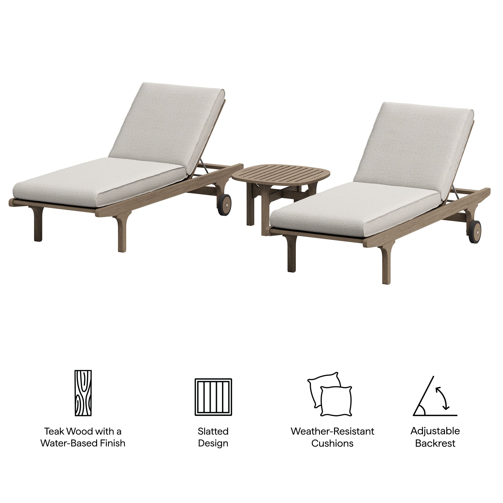 Modway EEI-7269 Saratoga Outdoor Patio Teak Wood 3-Piece Chaise Lounge Furniture Set